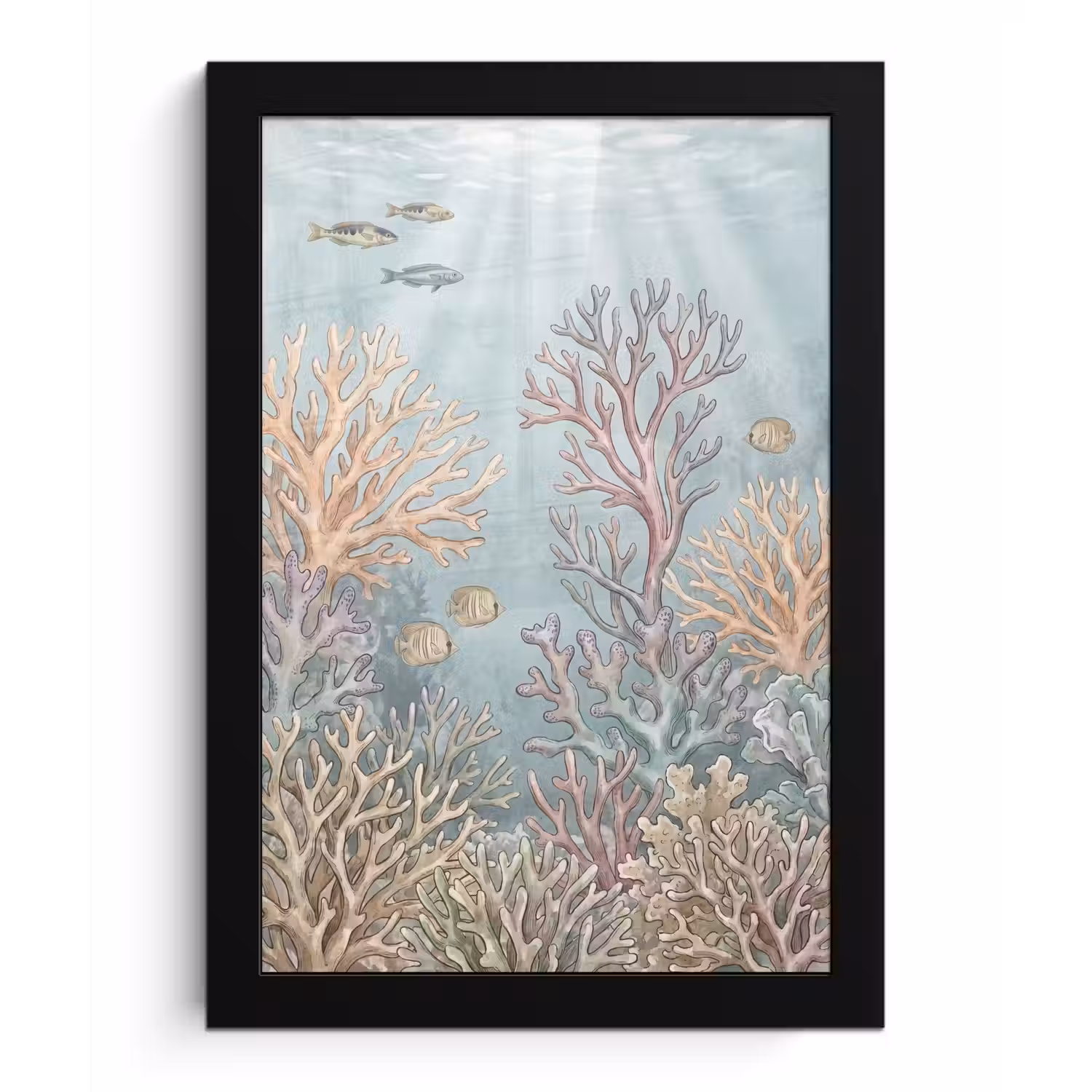 Vis - Koraal - Oceaan - Illustratie - Onderwater fotolijst zwart zonder passe partout klein -3d