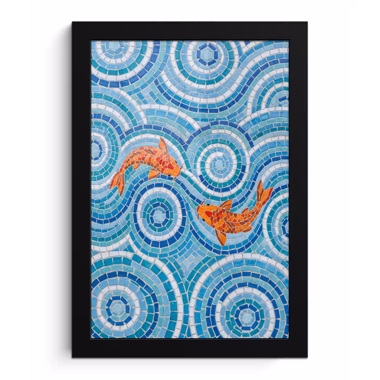 Vis - Mozaïek - Water - Decoratief - Blauw fotolijst zwart zonder passe partout klein -3d