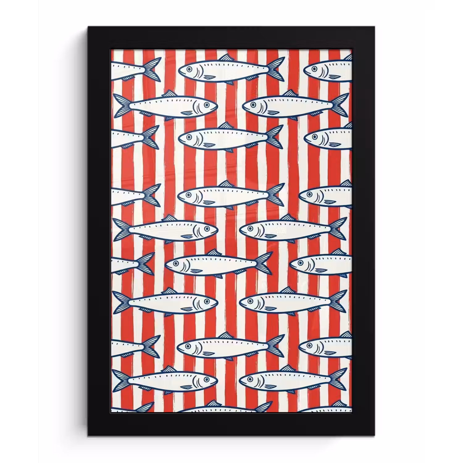 Vis - Patroon - Strepen - Illustratie - Rood fotolijst zwart zonder passe partout klein -3d