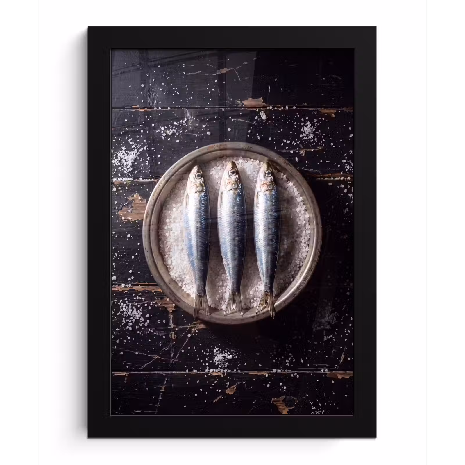 Poster met lijst - Vis - Zout - Eten - Vis - Zout - Eten fotolijst zwart zonder passe partout klein