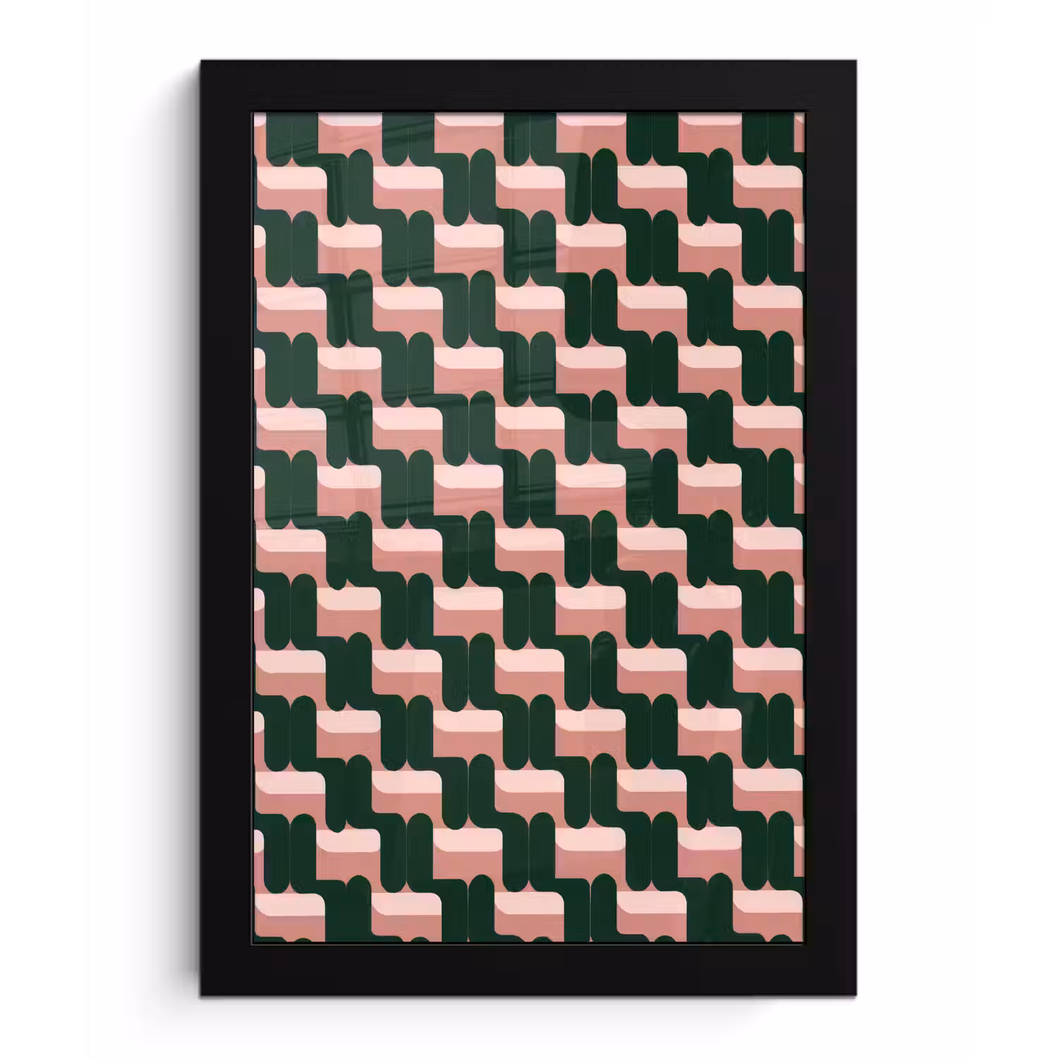 Vlechtpatroon - Groen - Roze - Geometrisch fotolijst zwart zonder passe partout klein 224 -3d