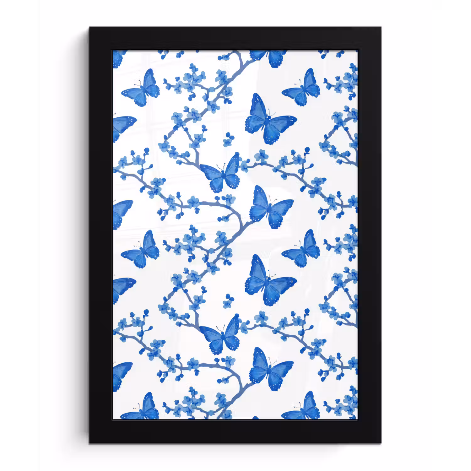 Vlinder - Bloemen - Blauw fotolijst zwart zonder passe partout klein 224 -3d