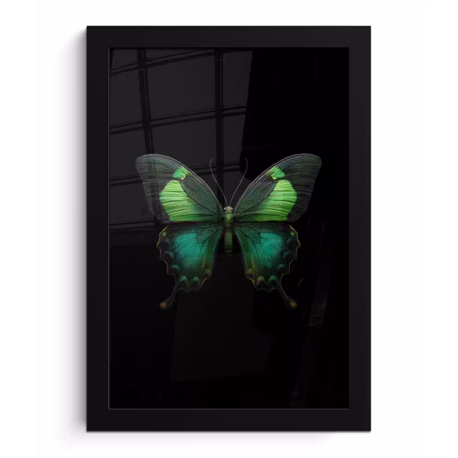 Vlinder - Groen - Opvallend fotolijst zwart zonder passe partout klein -3d