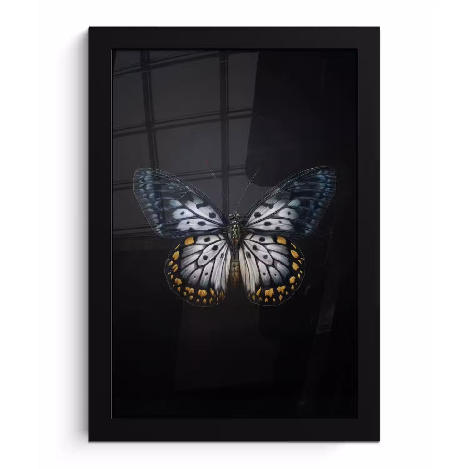 Vlinder - Monochroom - Balans fotolijst zwart zonder passe partout klein -3d