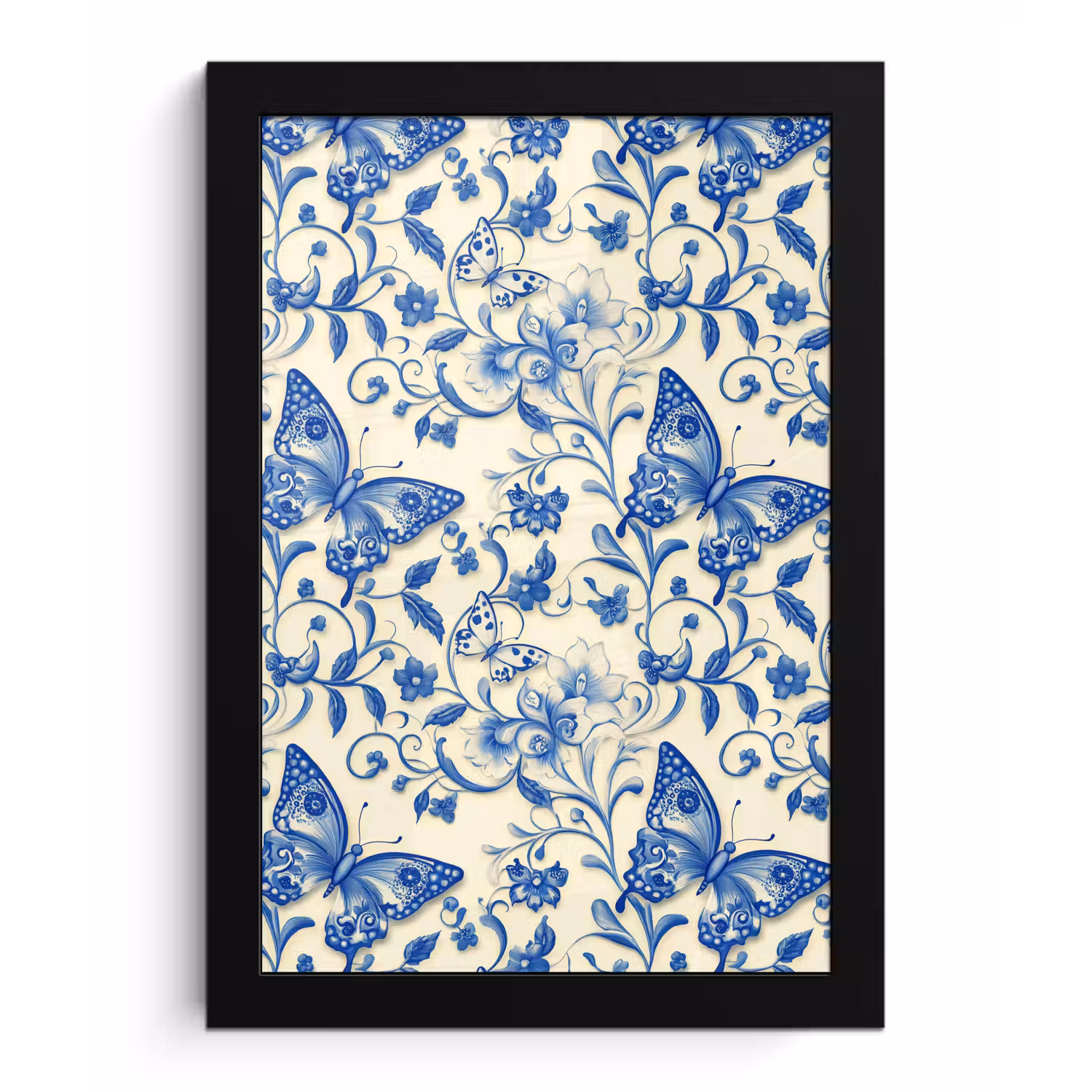 Vlinders - Bloemen - Blauw - Botanisch fotolijst zwart zonder passe partout klein 224 -3d
