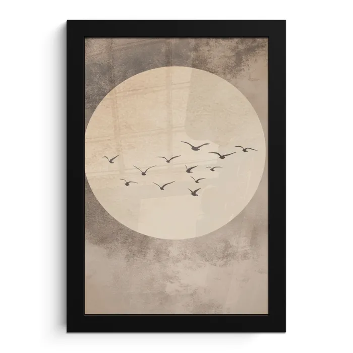 Vogel - Beige - Japandi fotolijst zwart zonder passe partout klein -3d