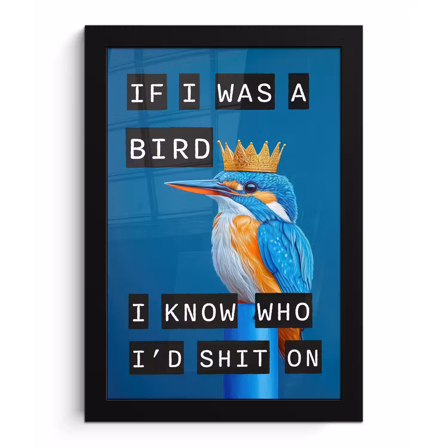 Vogel - Decoratie - Ijsvogel - Blauw fotolijst zwart zonder passe partout klein -3d