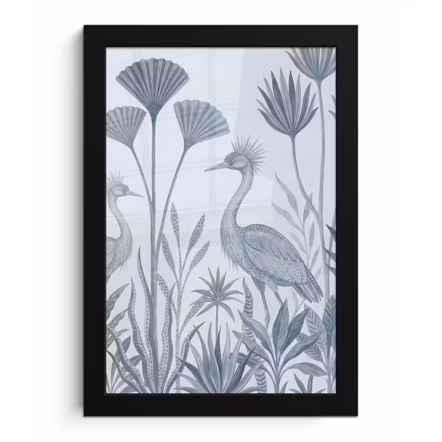 Vogel - Tropisch - Illustratie - Blauwgrijs - Natuur fotolijst zwart zonder passe partout klein -3d