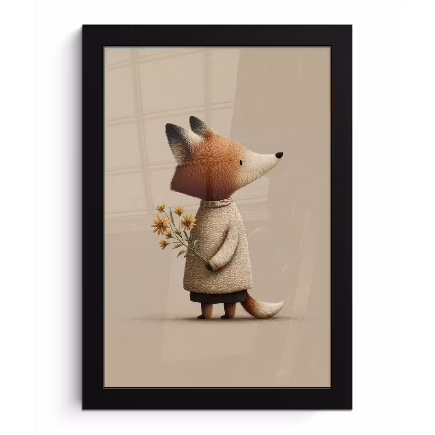 Vos - Gele bloemen - Minimalistisch fotolijst zwart zonder passe partout klein -3d