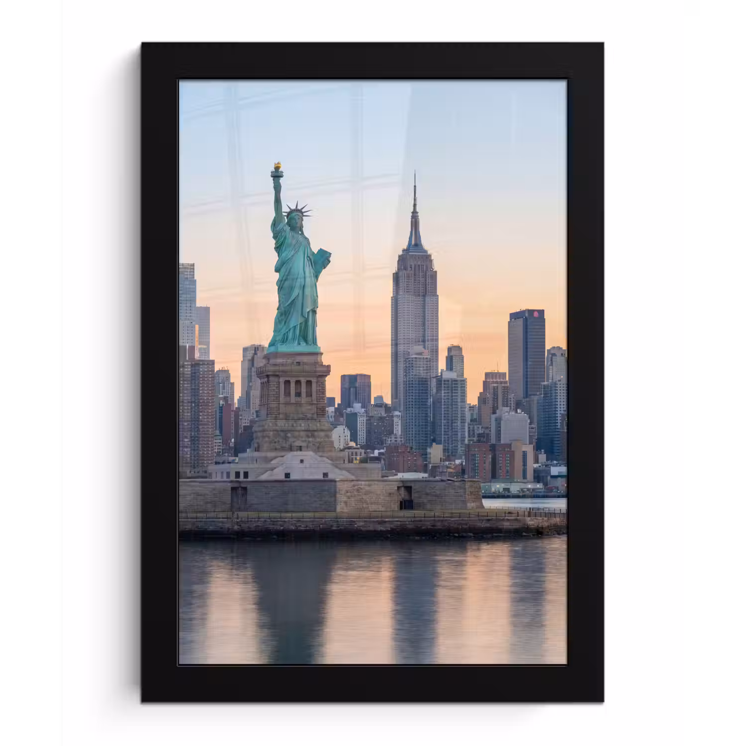 Vrijheidsbeeld - New York - Zonsopgang - Stad - Architectuur fotolijst zwart zonder passe partout klein -3d