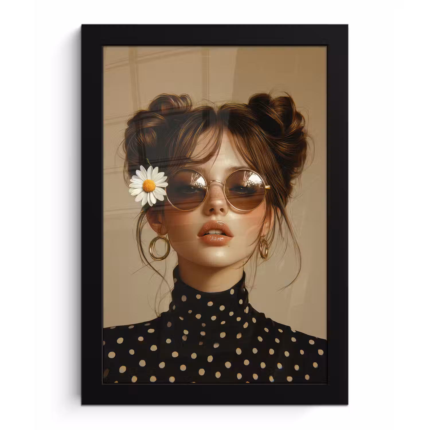 Vrouw - Beige - Bloem - Modern - Portret fotolijst zwart zonder passe partout klein -3d