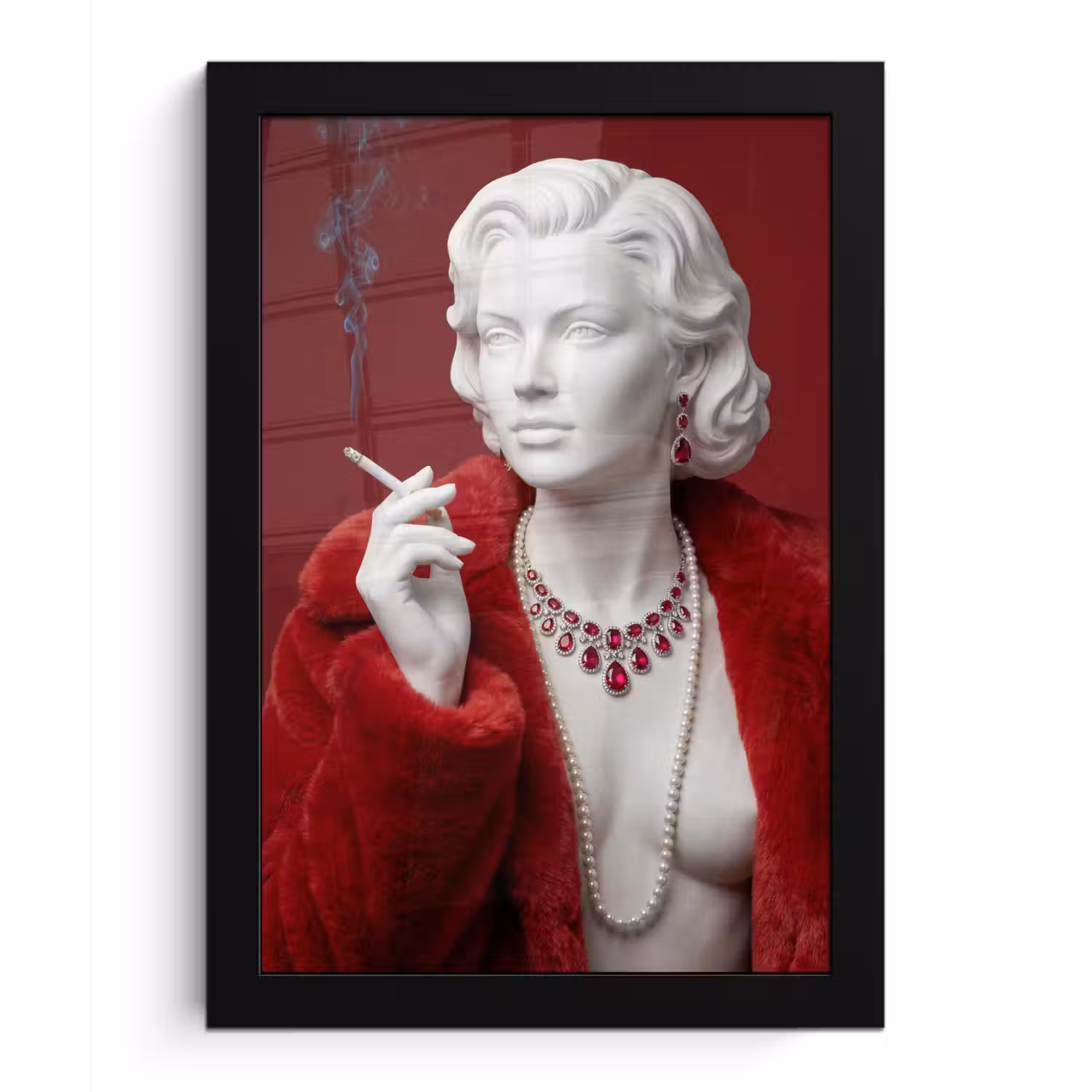 Vrouw - Bontjas - Mode - Klassiek - Rood fotolijst zwart zonder passe partout klein -3d