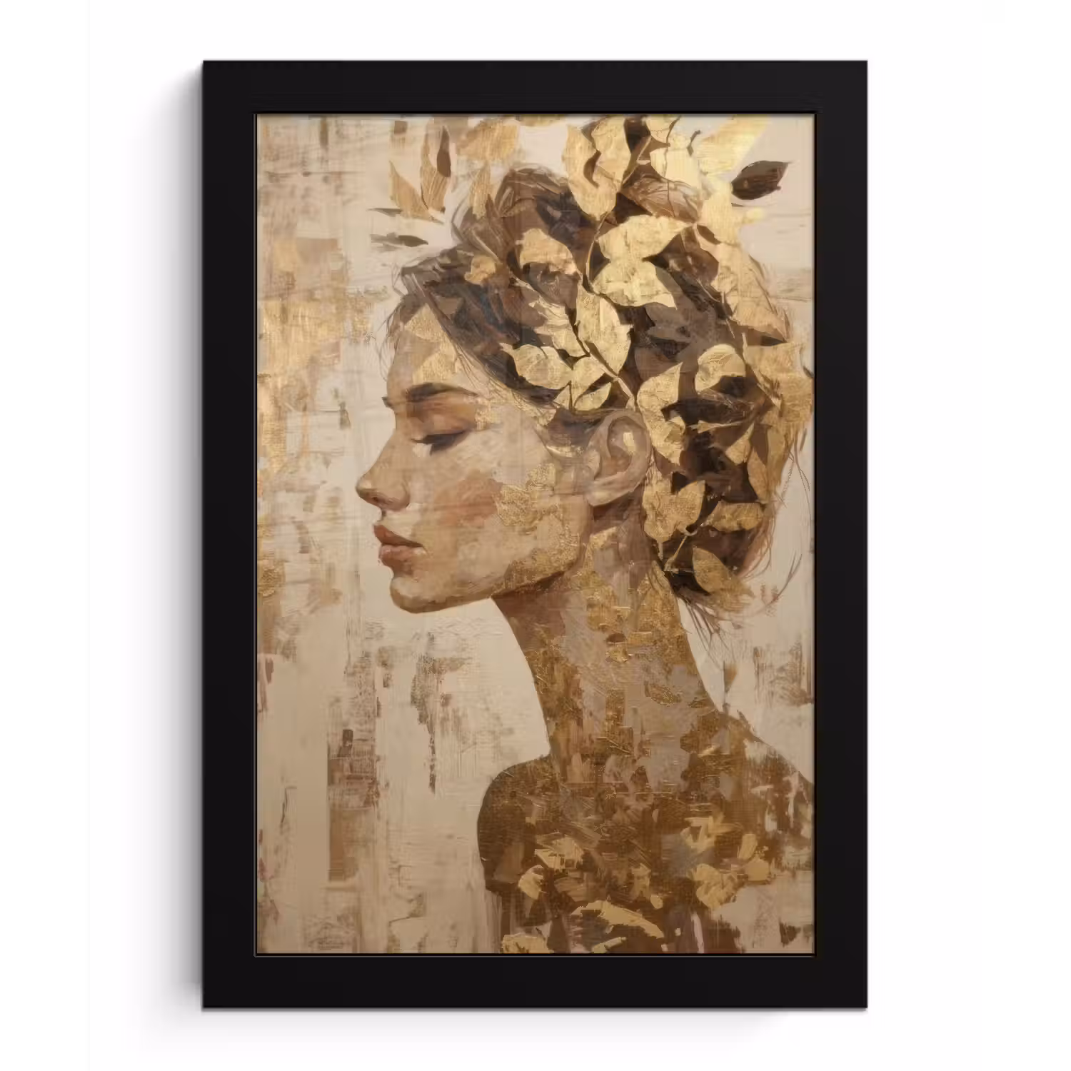 Vrouw - Goud - Abstract - Textuur fotolijst zwart zonder passe partout klein -3d
