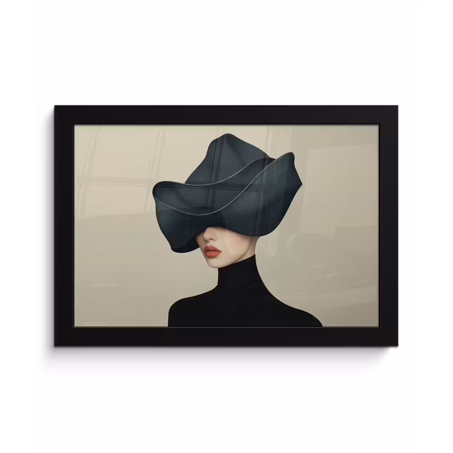 Vrouw - Groen - Hoed fotolijst zwart zonder passe partout klein -3d