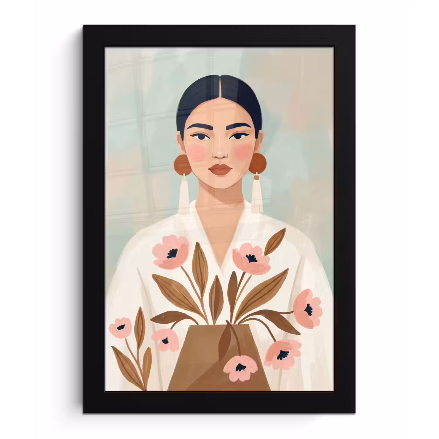 Vrouw - Kimono - Pastel fotolijst zwart zonder passe partout klein -3d