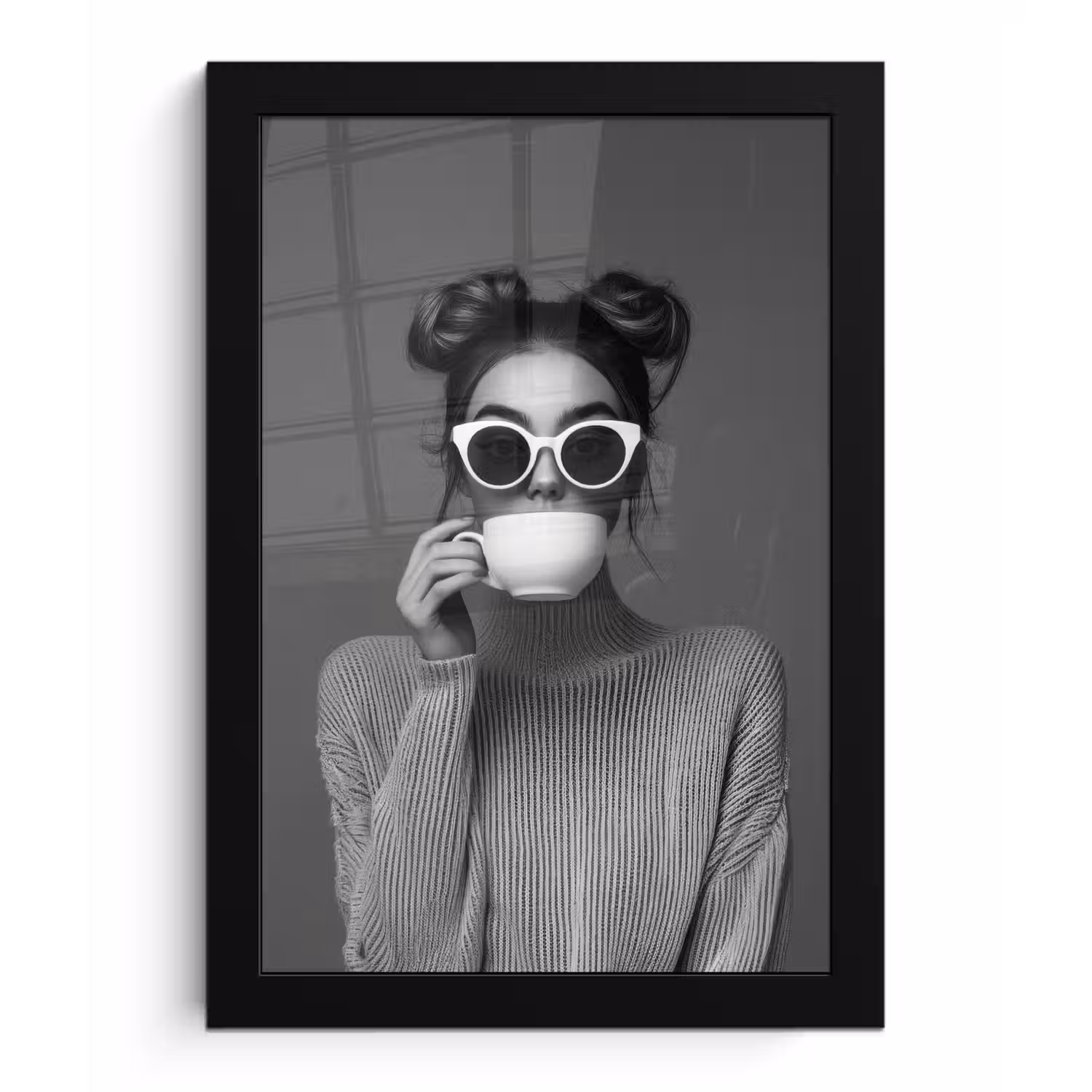 Vrouw - Koffie - Zwart - Wit fotolijst zwart zonder passe partout klein -3d