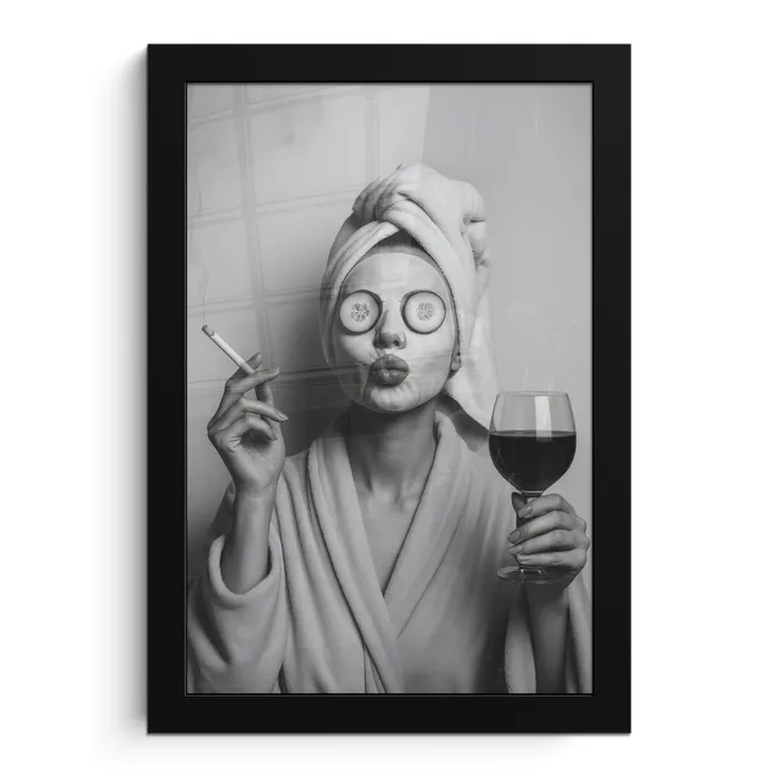 Vrouw - Masker - Wijn - Sigaret fotolijst zwart zonder passe partout klein -3d