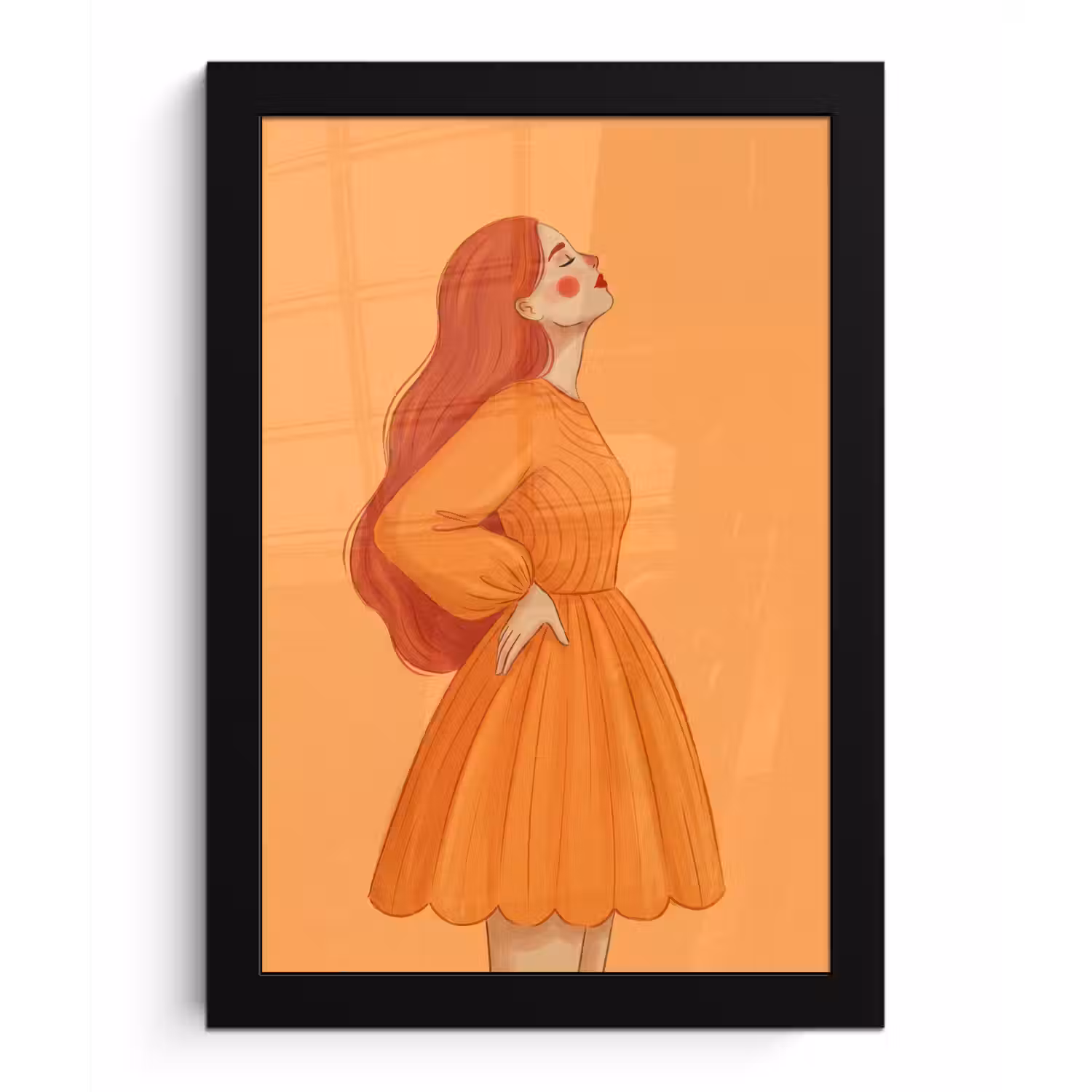 Vrouw - Profiel - Mensen - Modern - Oranje fotolijst zwart zonder passe partout klein -3d