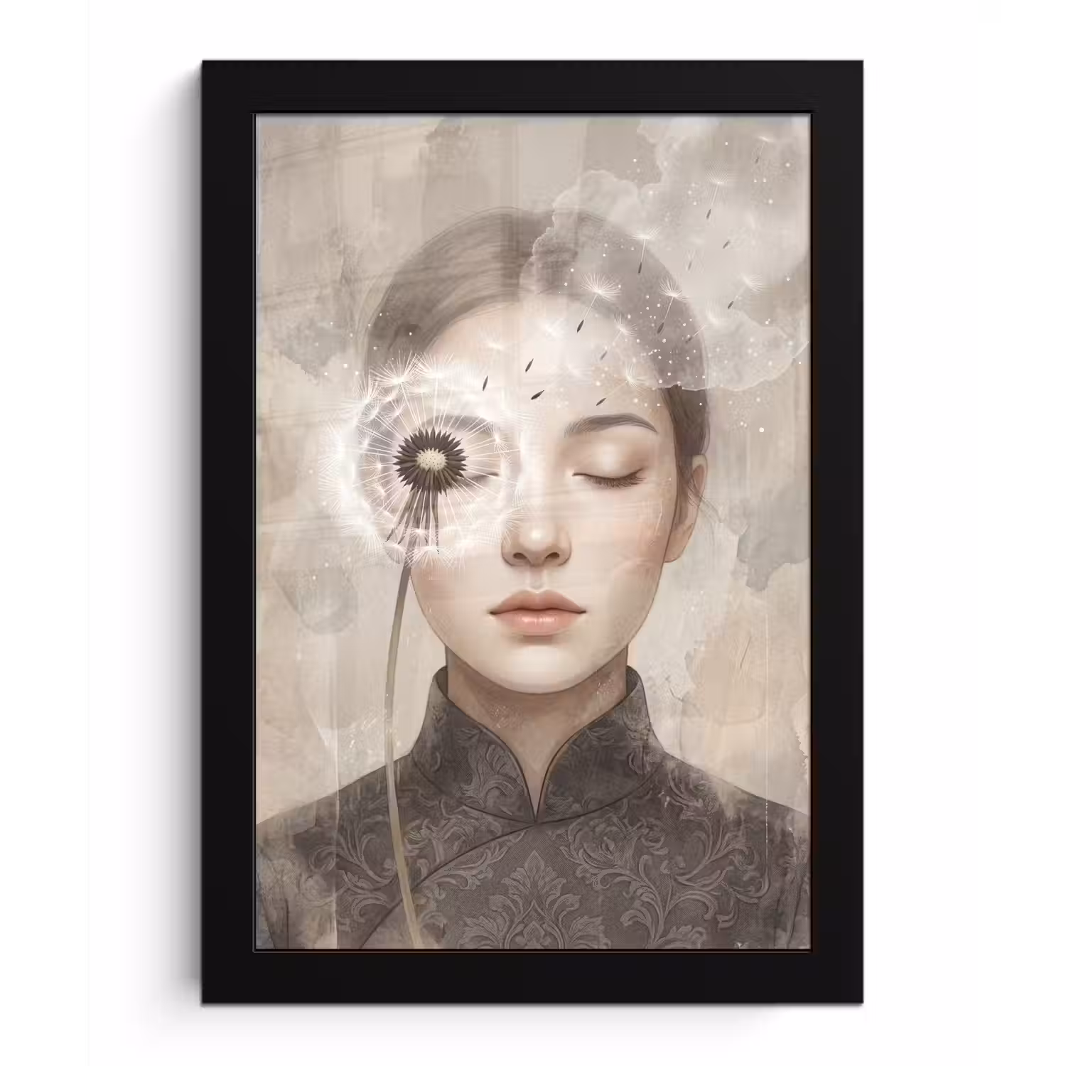Vrouw - Sereen - Grijs fotolijst zwart zonder passe partout klein -3d
