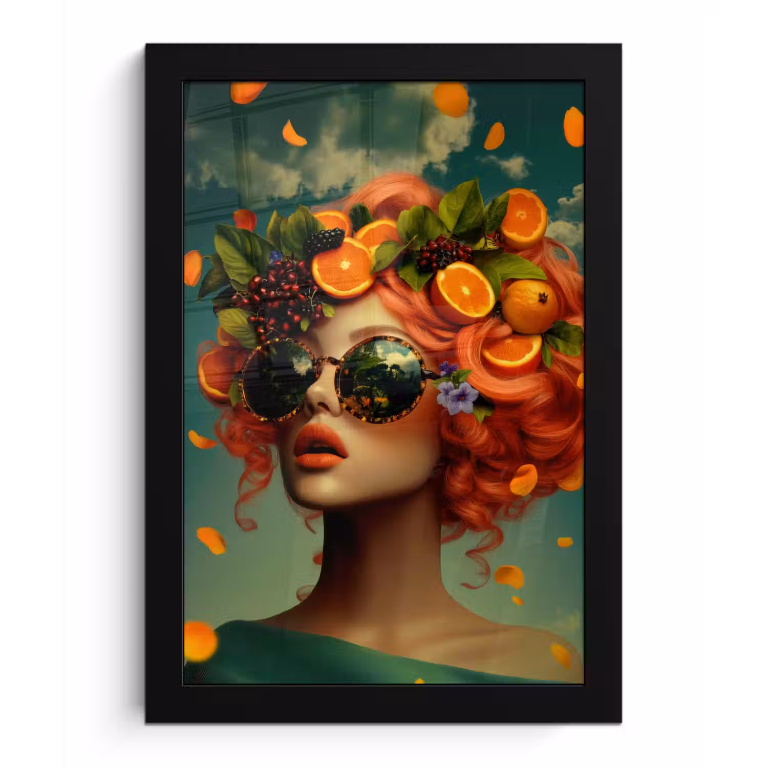 Vrouw - Sinaasappel - Bessen - Oranje fotolijst zwart zonder passe partout klein -3d