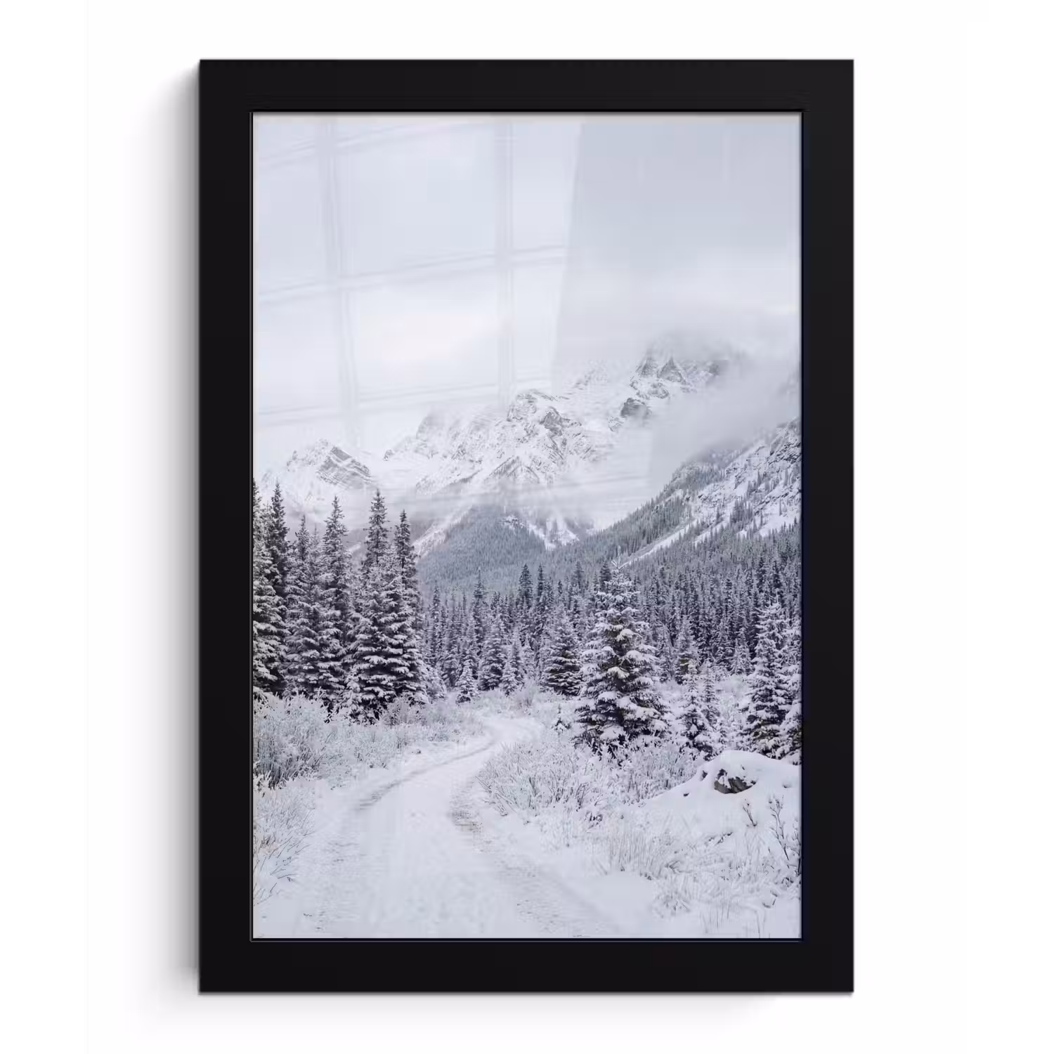Weg - Bergen - Sneeuw - Naaldbos - Avontuurlijk fotolijst zwart zonder passe partout klein -3d