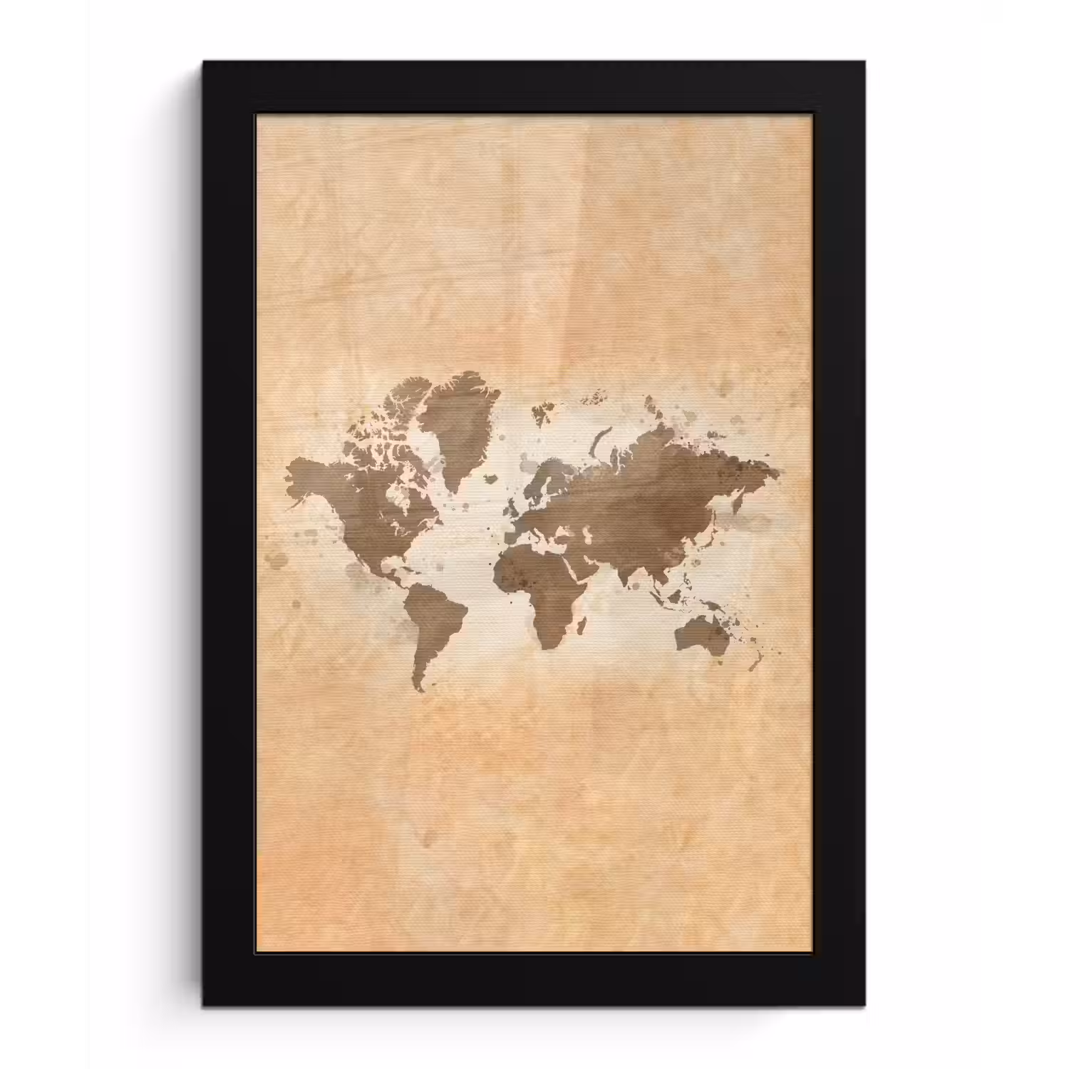 Wereldkaart - Beige - Bruin fotolijst zwart zonder passe partout klein -3d