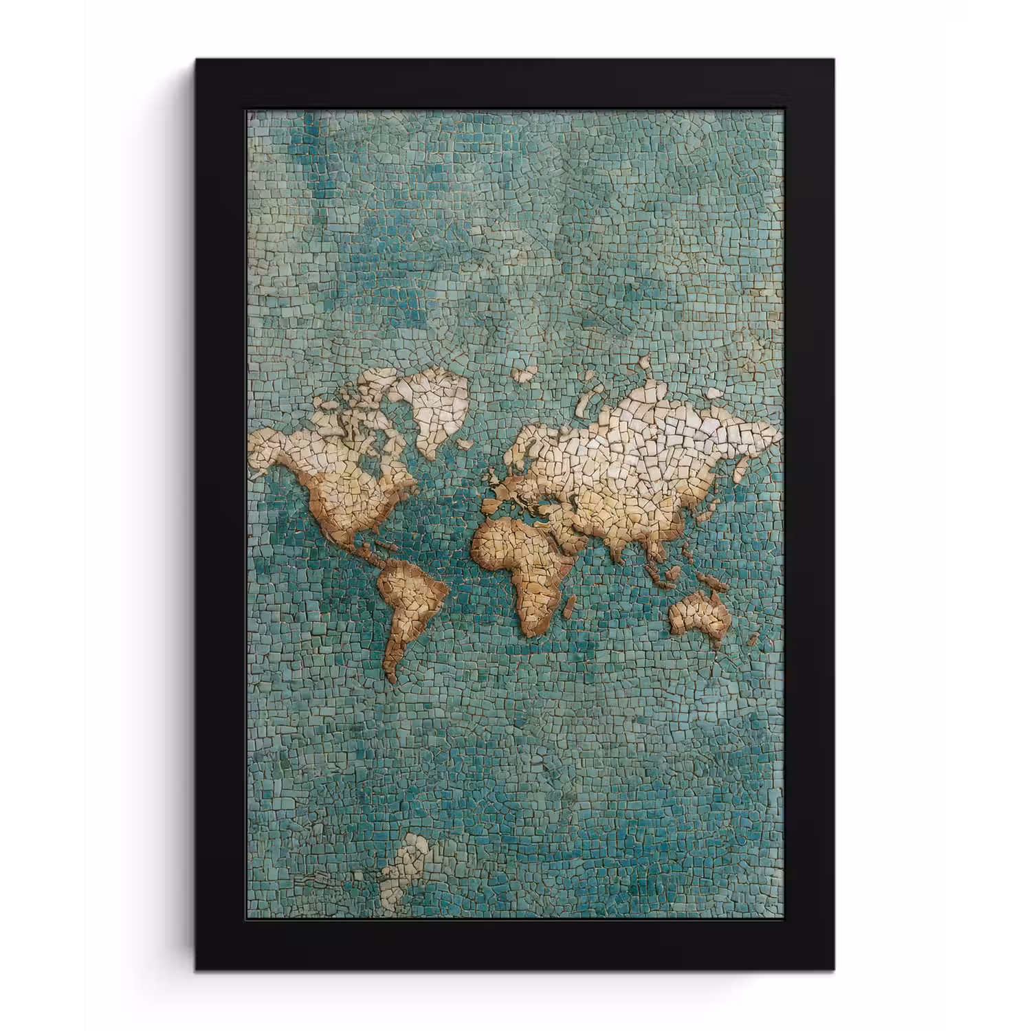 Wereldkaart - Gebroken tegels - Mozaïek fotolijst zwart zonder passe partout klein -3d