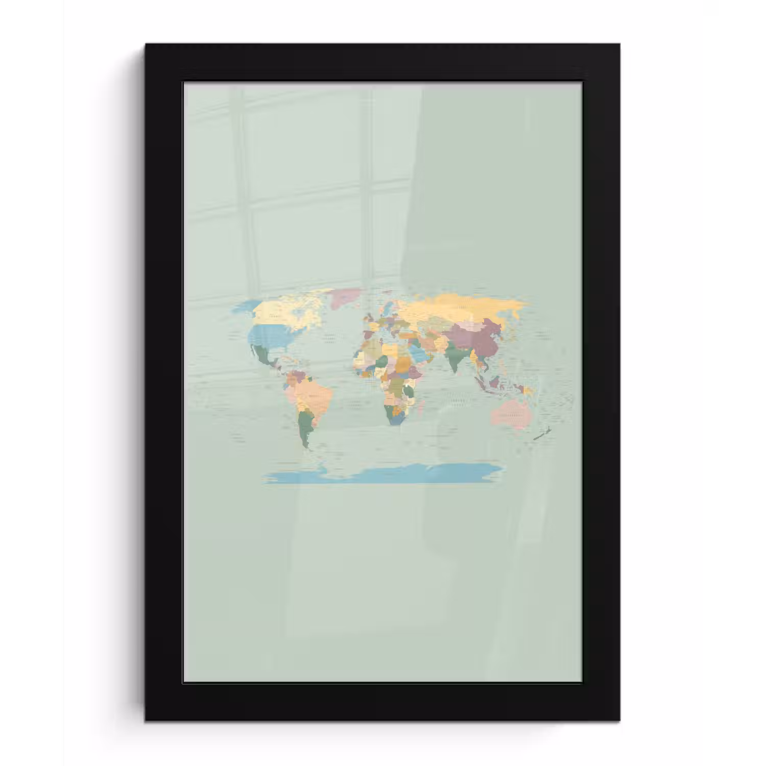 Wereldkaart - Realistisch - Kaart fotolijst zwart zonder passe partout klein -3d