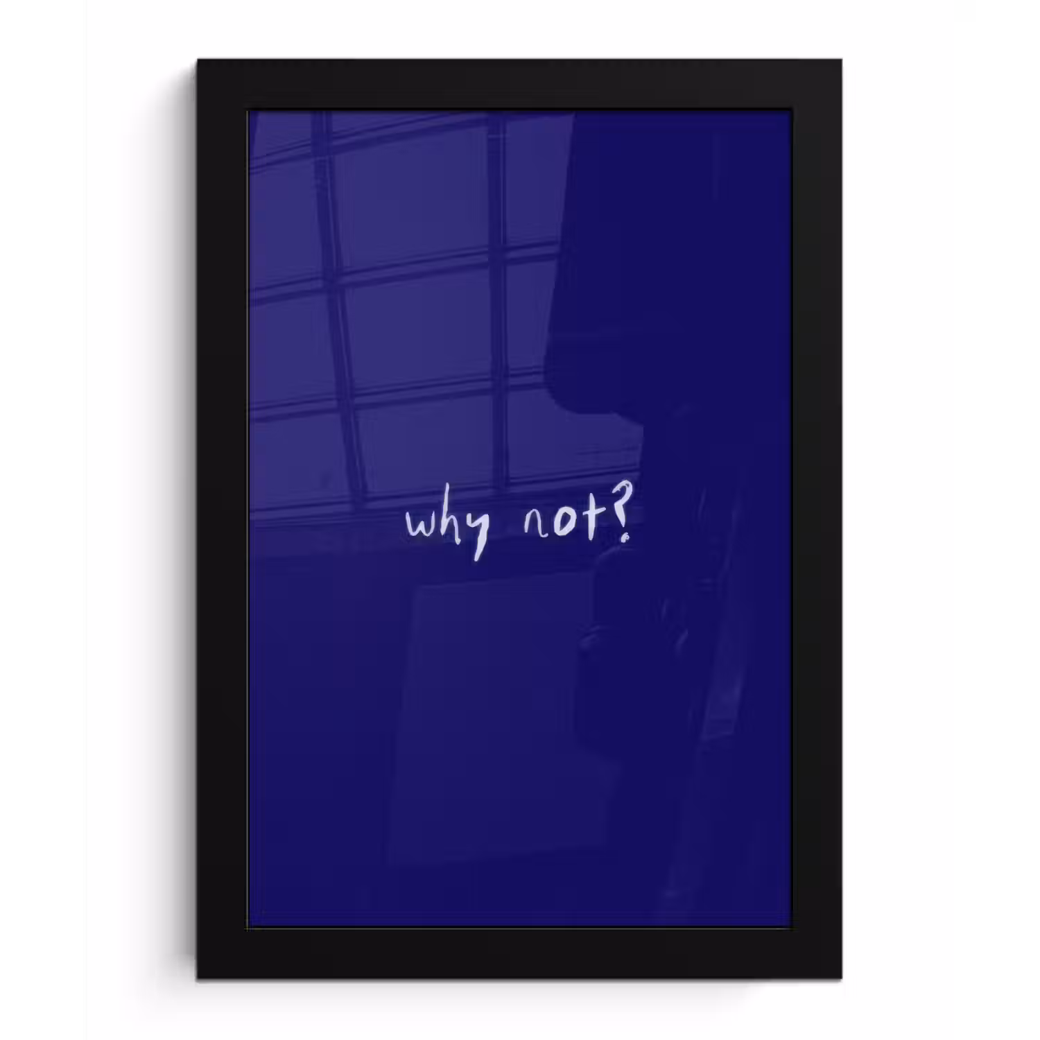 Why not - Blauw - Handgeschreven fotolijst zwart zonder passe partout klein -3d