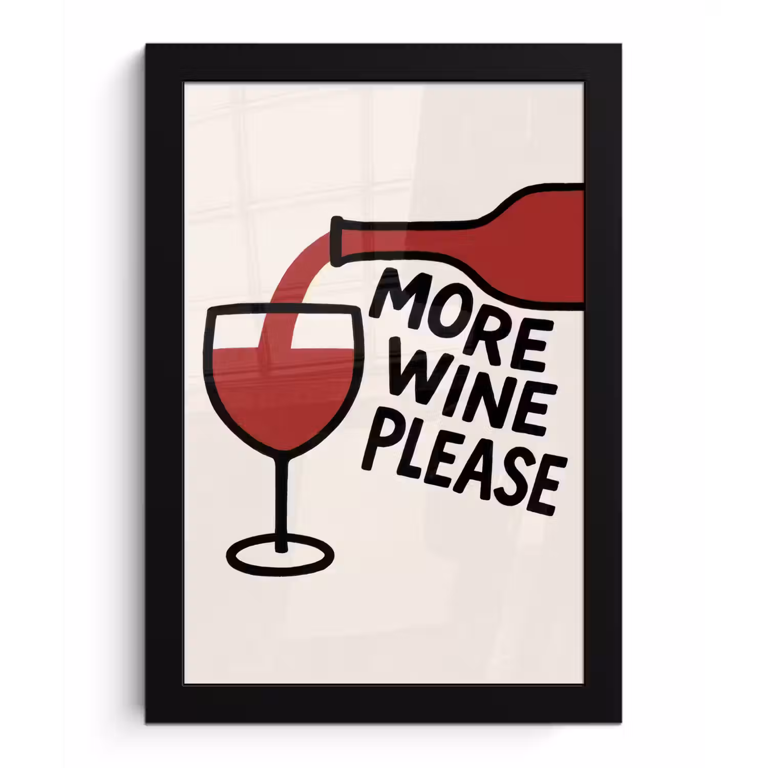 Wijnfles - Quote - Rood - Glas fotolijst zwart zonder passe partout klein -3d