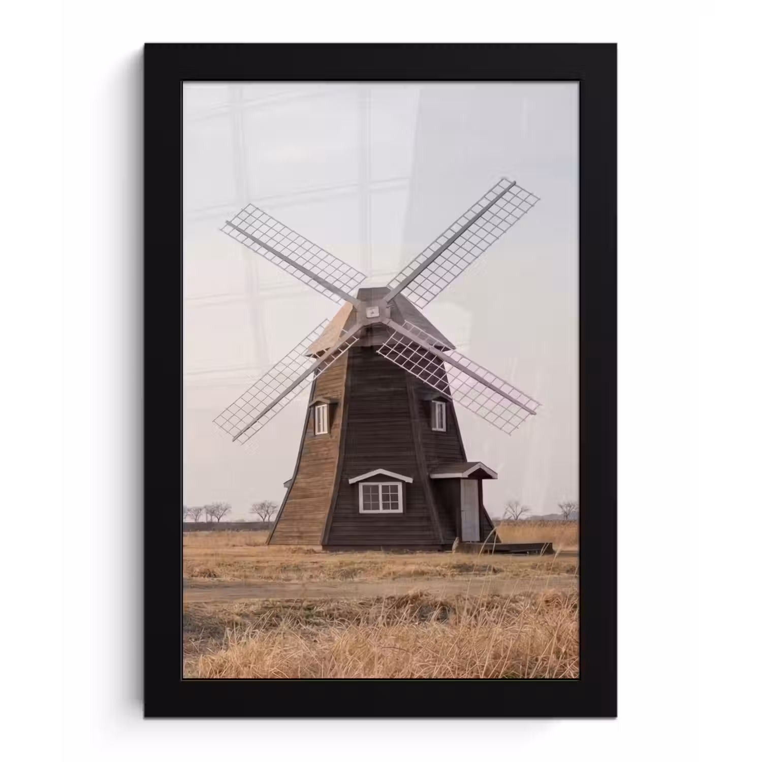 Windmolens - Landschap - Veld fotolijst zwart zonder passe partout klein -3d