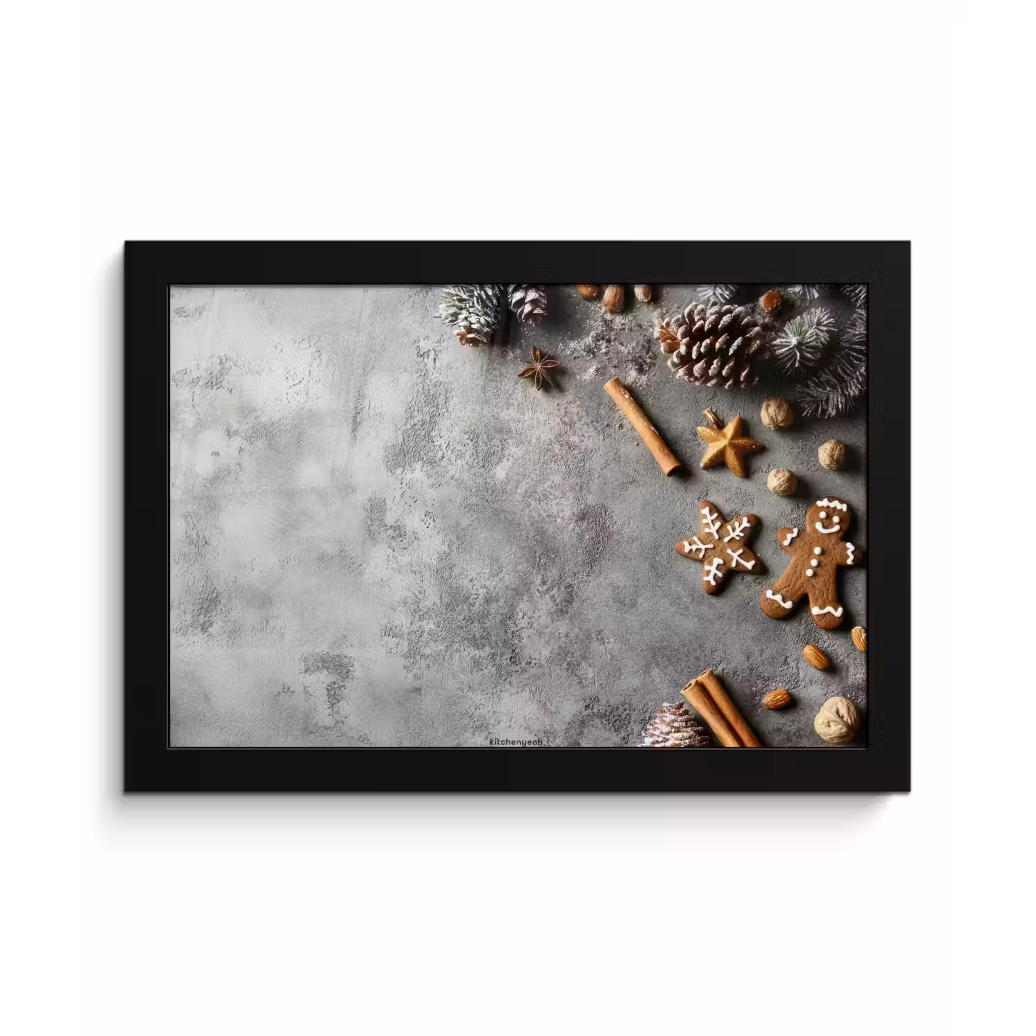 Winter - Kerst - Beton - Dennenappels fotolijst zwart zonder passe partout klein -3d