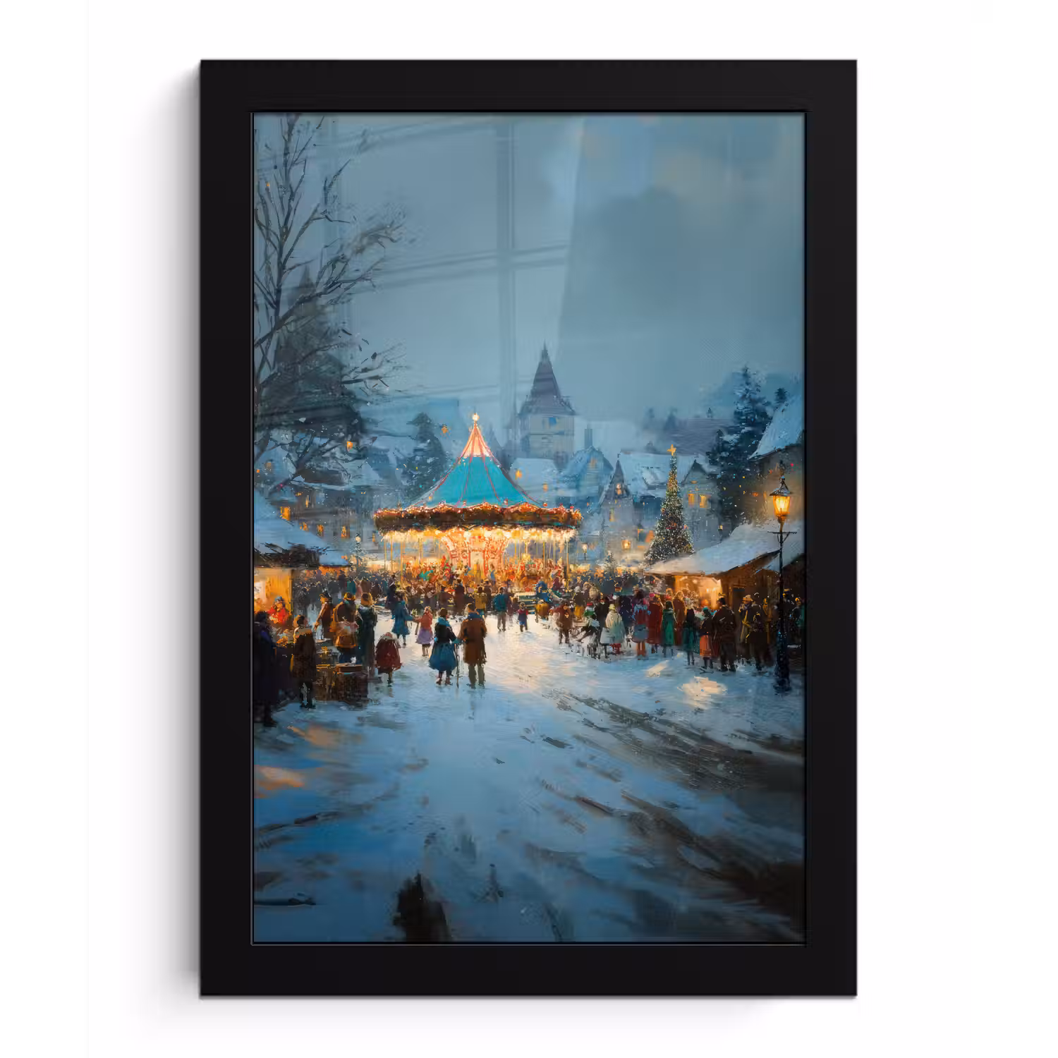Winterkermis - Dorp - Kleurrijk fotolijst zwart zonder passe partout klein -3d