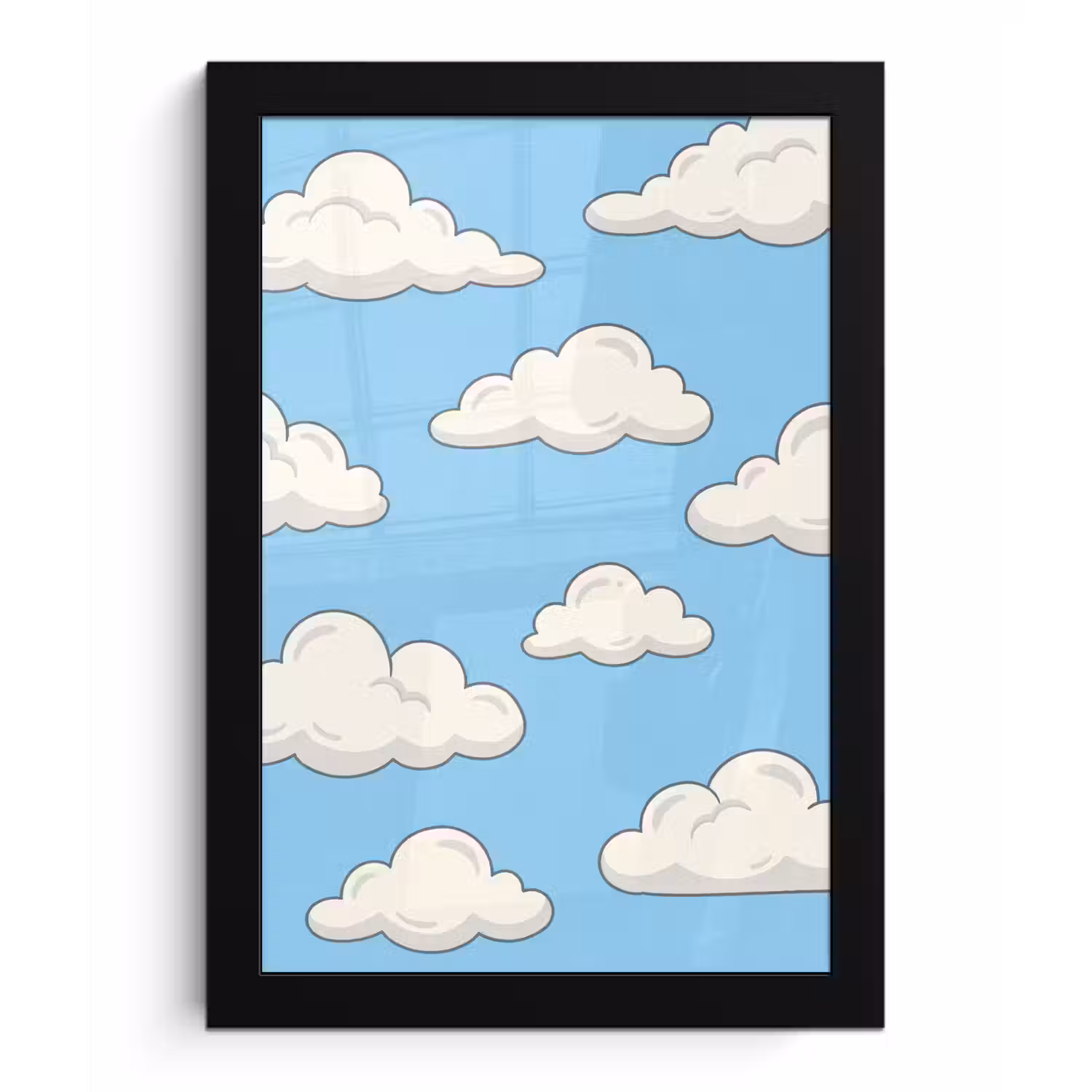 Wolk - Cartoon - Lucht - Blauw - Wit fotolijst zwart zonder passe partout klein -3d