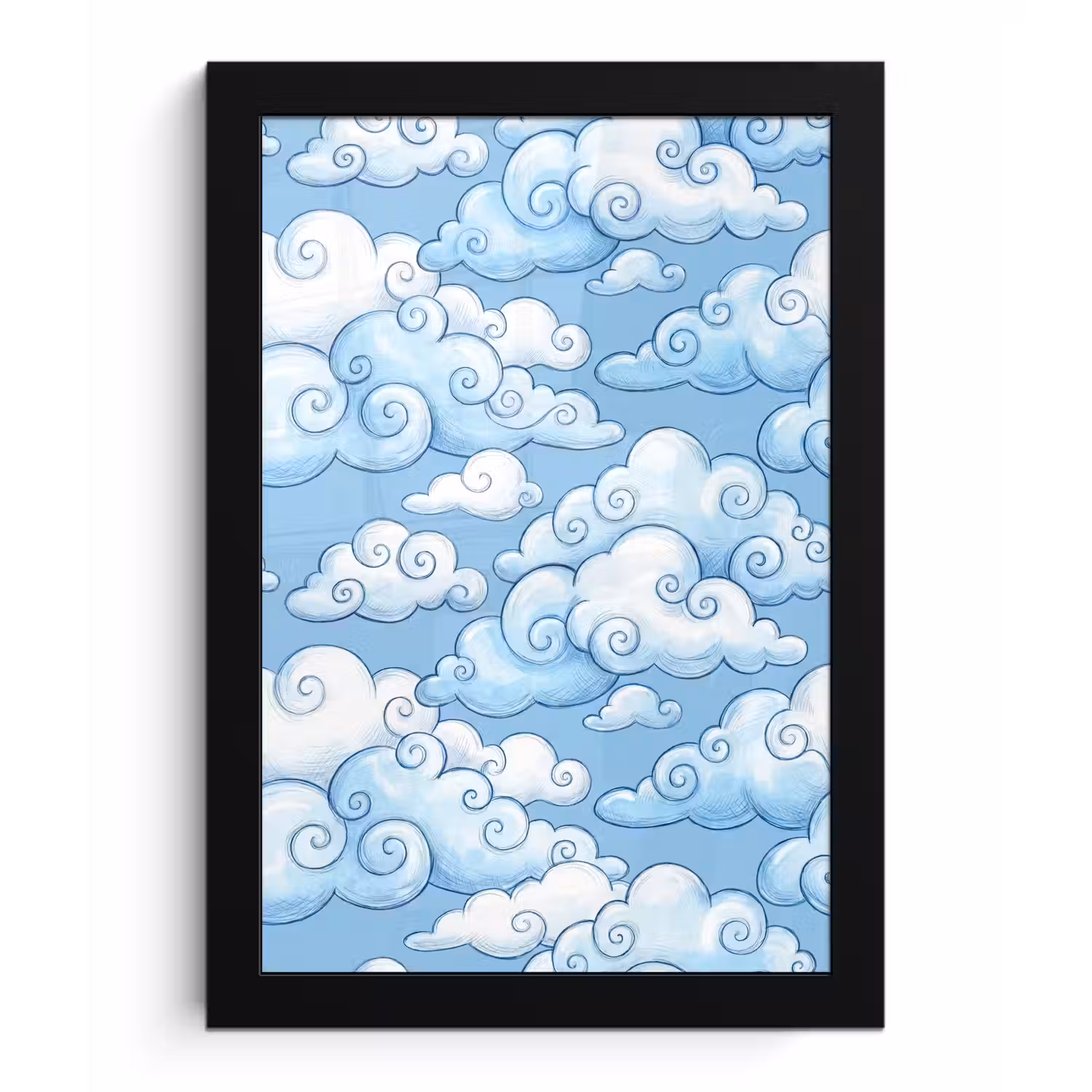 Wolken - Patroon - Hemel - Illustratie - Wit fotolijst zwart zonder passe partout klein -3d