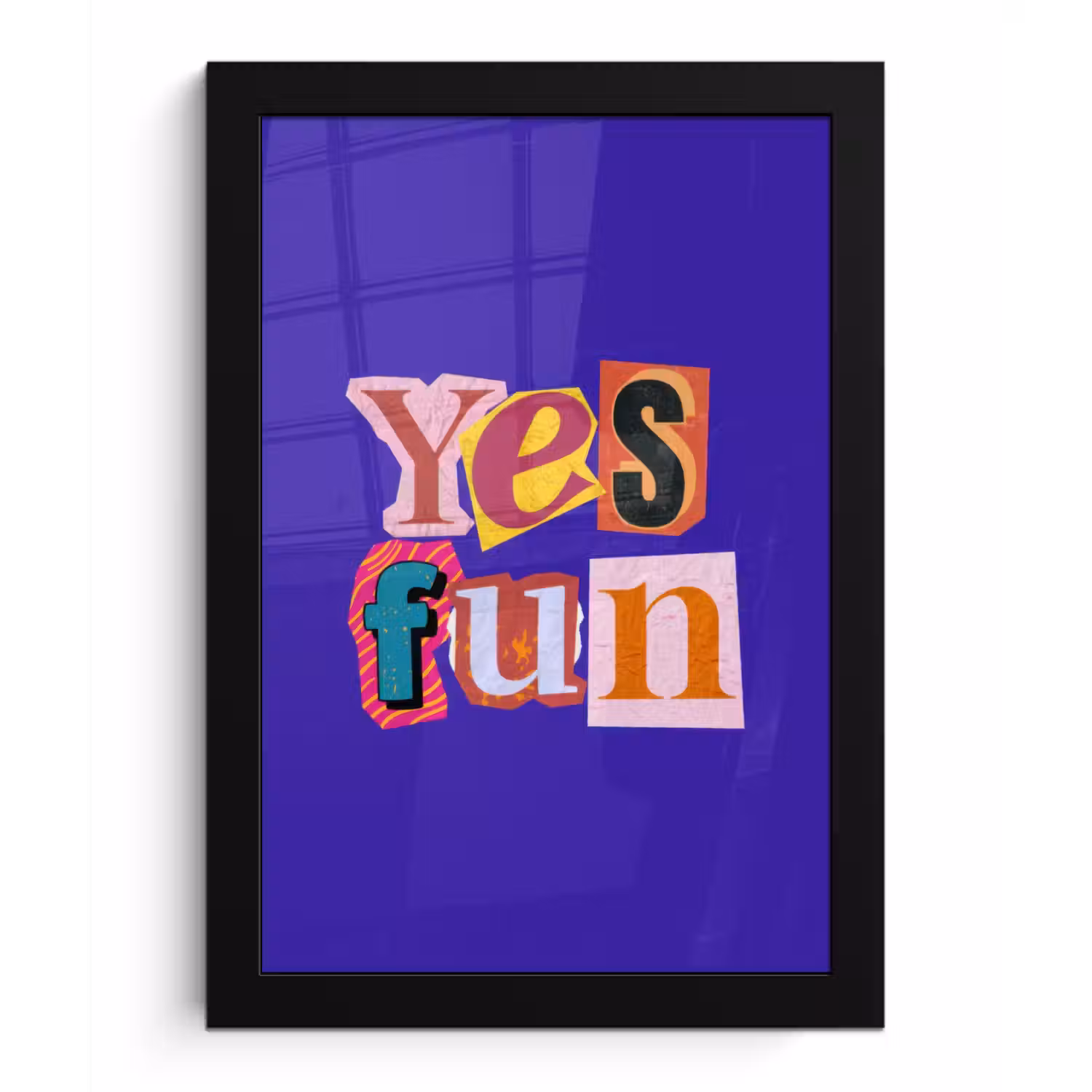 Yes fun - Kleurrijk - Collage-stijl fotolijst zwart zonder passe partout klein -3d
