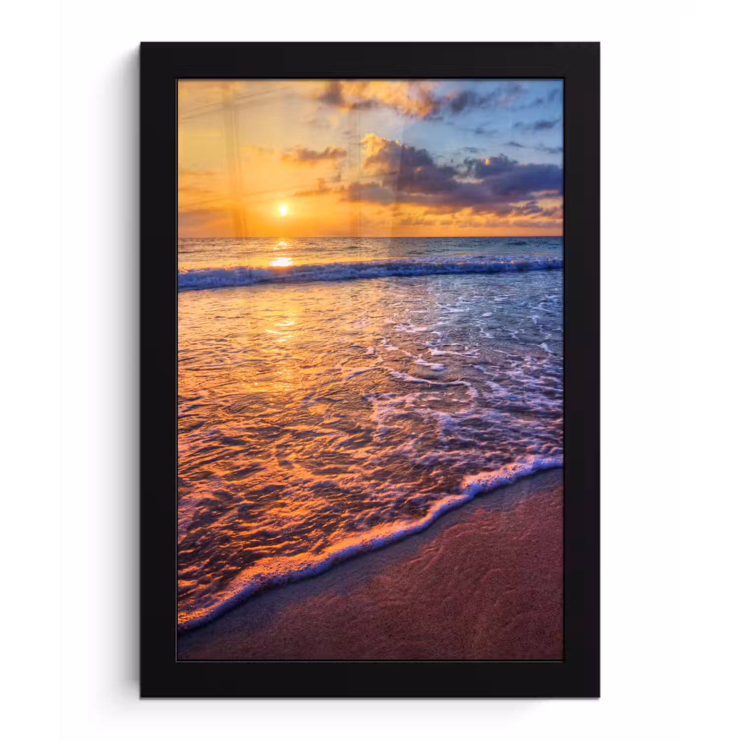 Zee - Strand - Zonsondergang - Wolken - Horizon fotolijst zwart zonder passe partout klein -3d