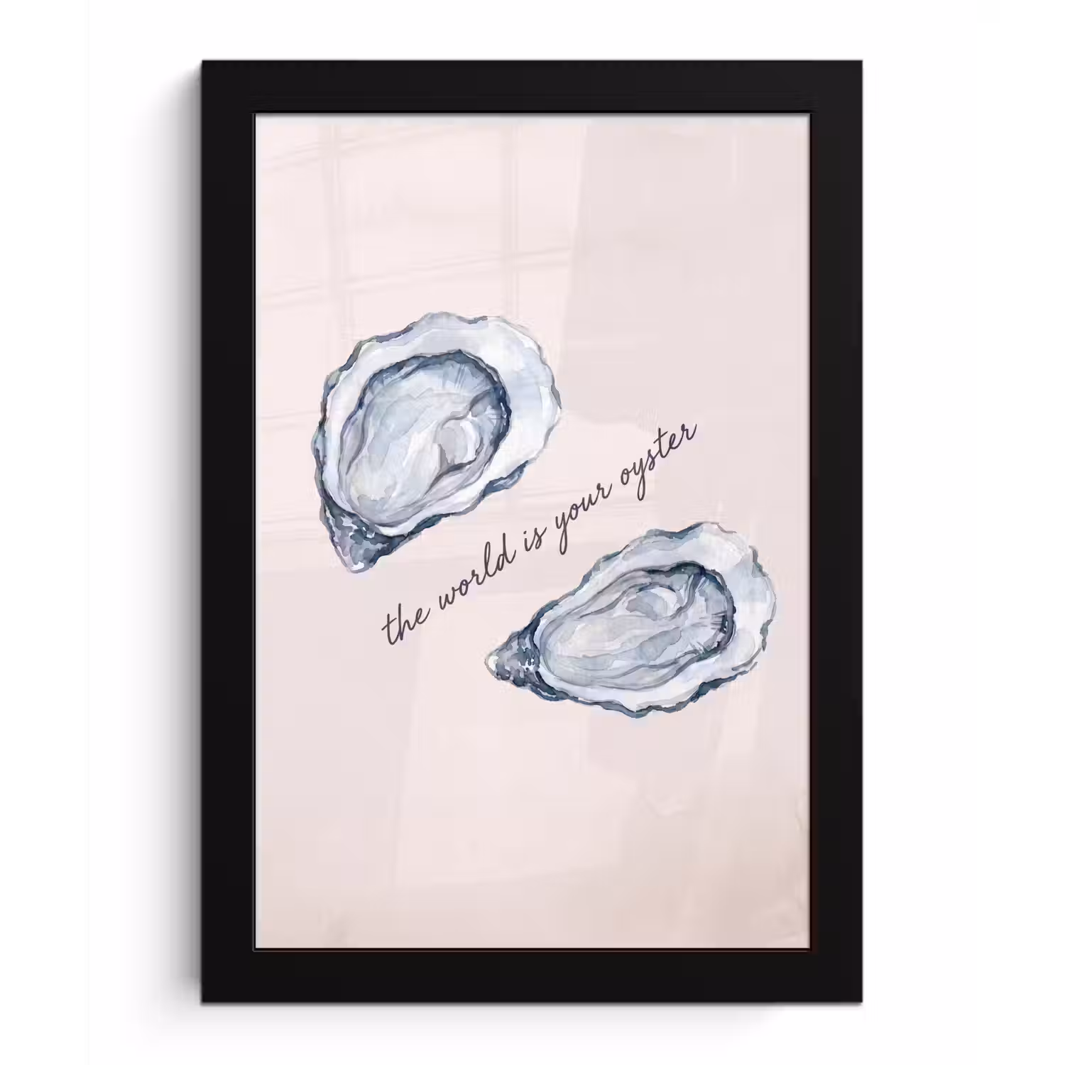 Zeeleven - Oester - Aquarel - Minimalistisch - Blauw fotolijst zwart zonder passe partout klein -3d