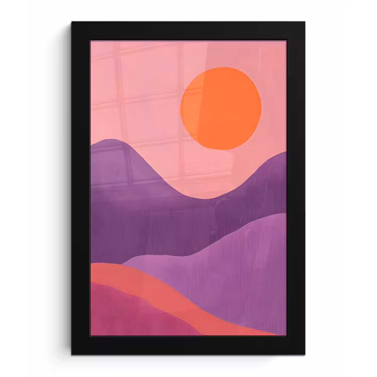 Zon - Heuvels - Paars - Abstract fotolijst zwart zonder passe partout klein -3d
