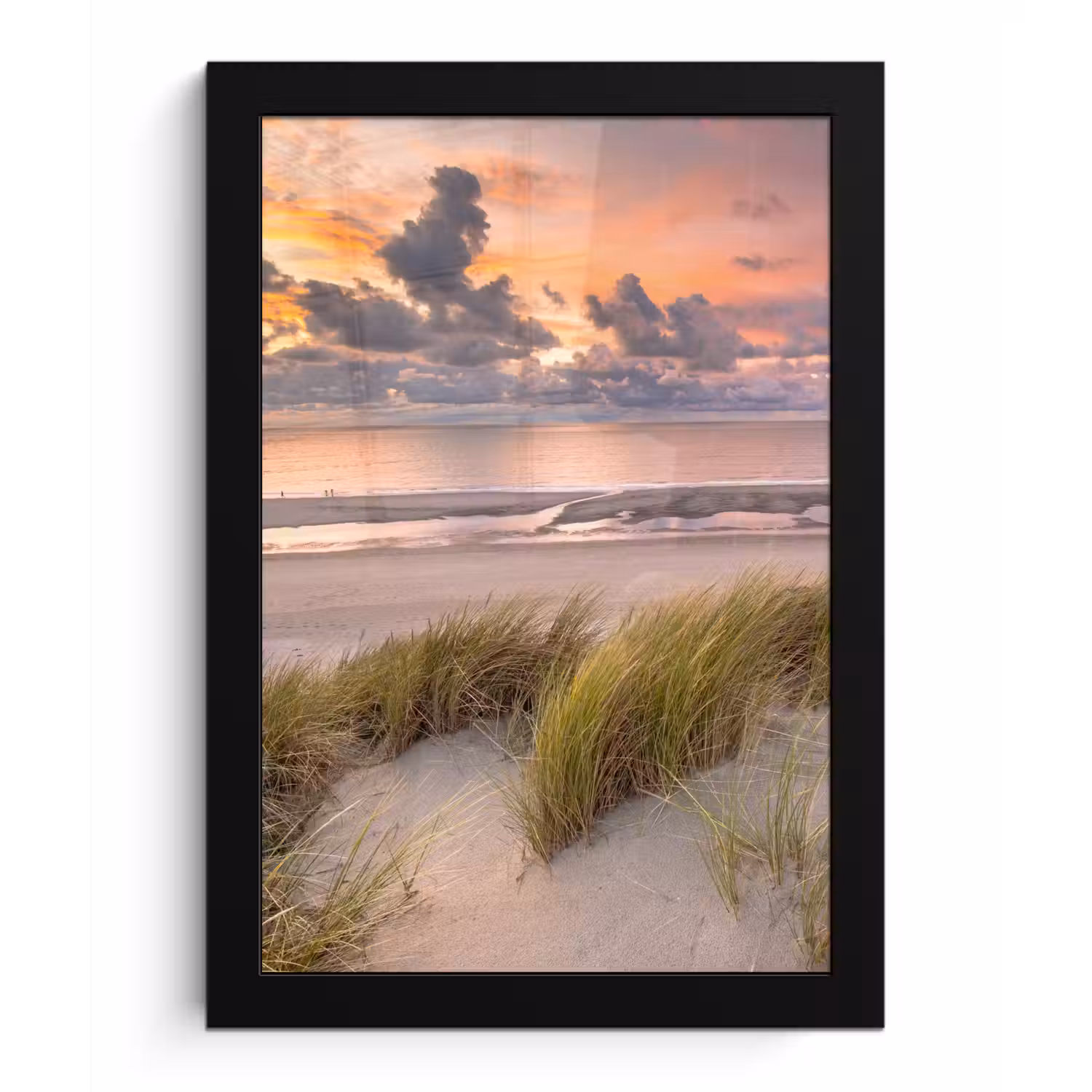 Zonsondergang - Duin - Strand - Planten - Zee fotolijst zwart zonder passe partout klein -3d