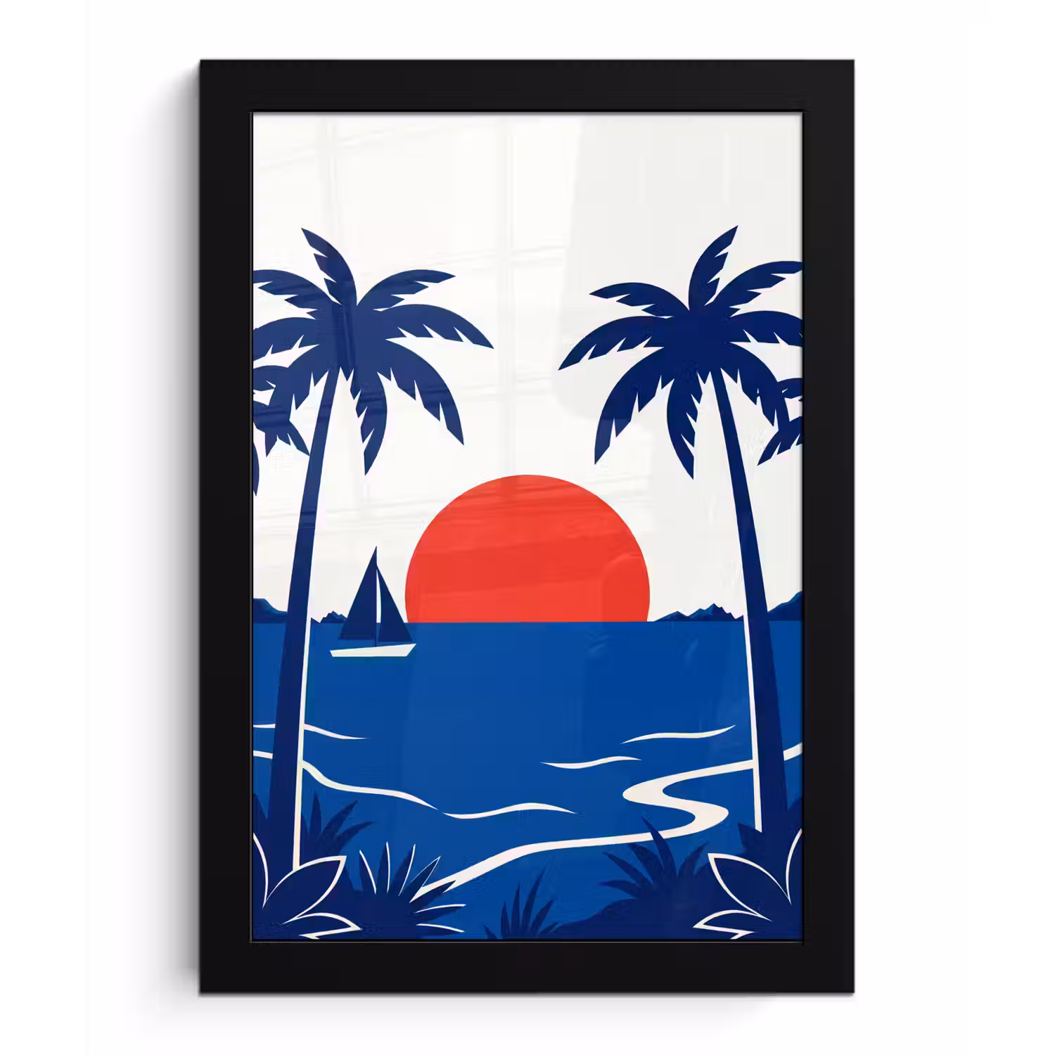 Zonsondergang - Zee - Palmboom - Tropisch - Modern fotolijst zwart zonder passe partout klein -3d