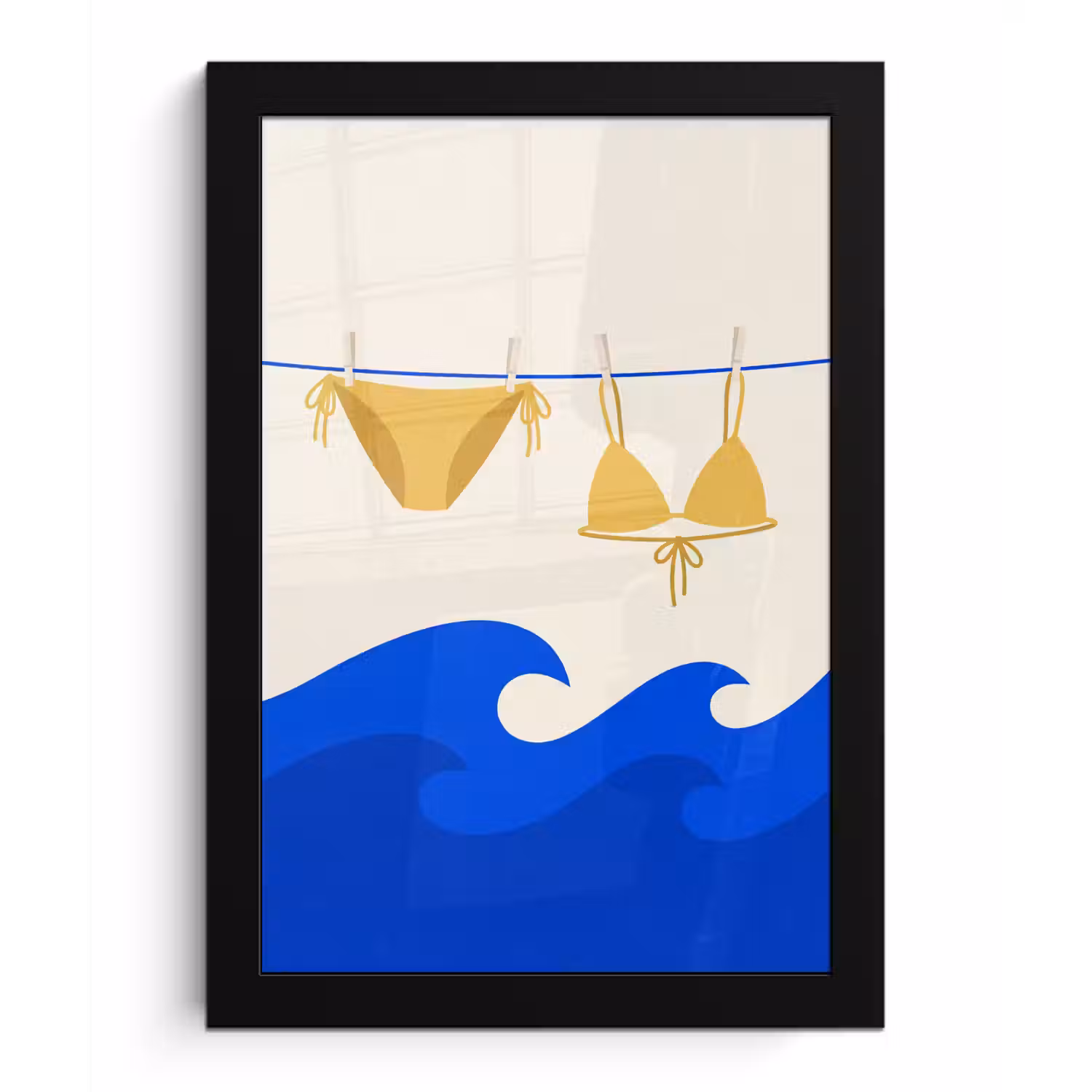 Zwemkleding - Zee - Zomer - Illustratie - Geel fotolijst zwart zonder passe partout klein -3d