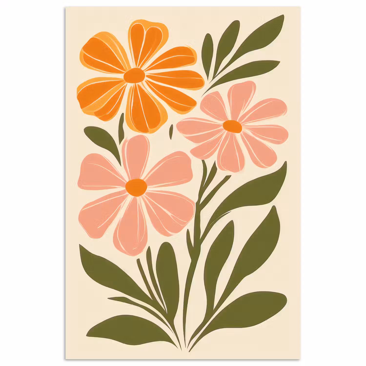 Minimalistisch - Bloemen - Bladeren - Roze poster papier middel -3d