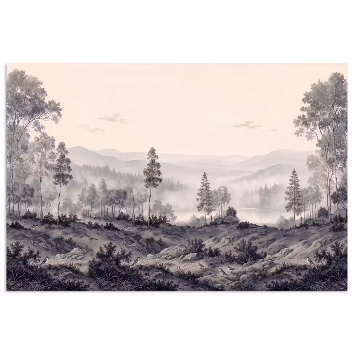 Mistig - Berglandschap - Illustratie poster papier klein -3d