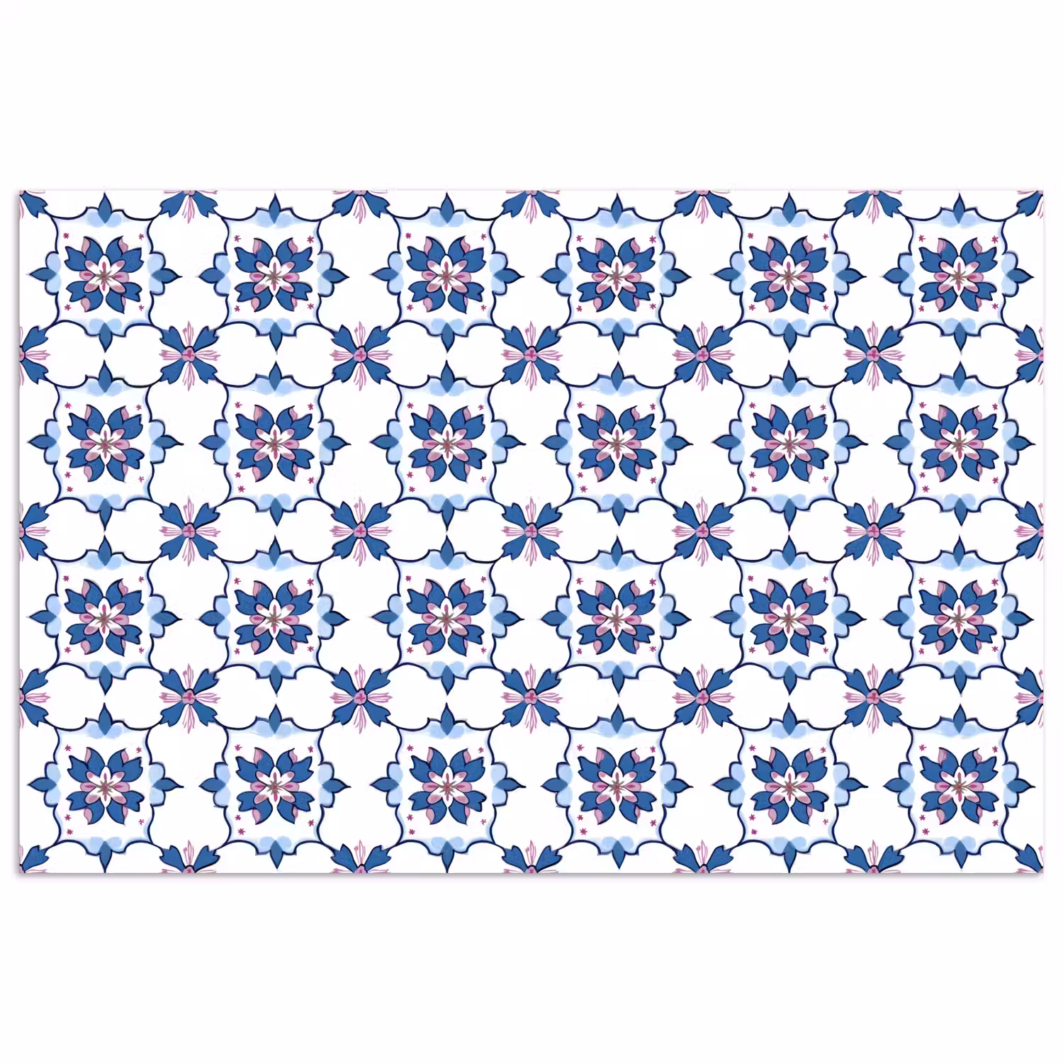 Modern - Patroon - Blauw - Roze poster papier klein 62 -3d
