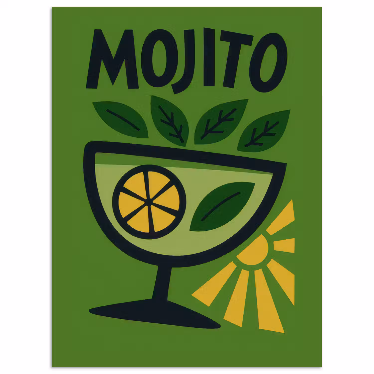 Mojito - Cocktail - Citroen - Groen poster papier klein -3d