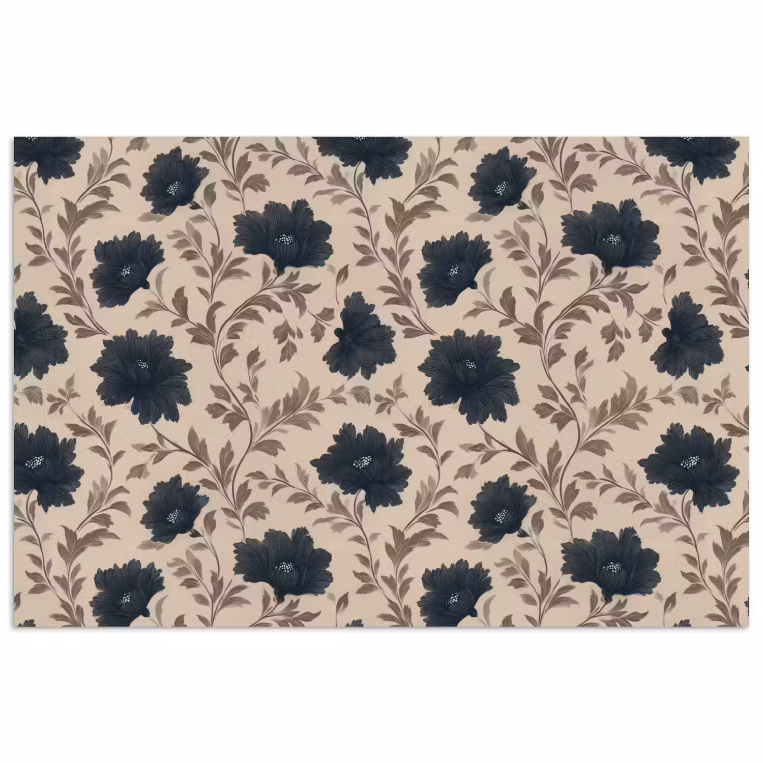 Motief - Bloemen - Zwart - Beige poster papier klein 62 -3d