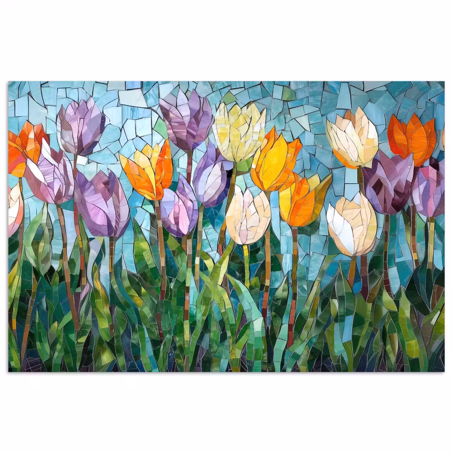 Mozaïek - Veld - Tulpen - Kleurrijk poster papier klein -3d
