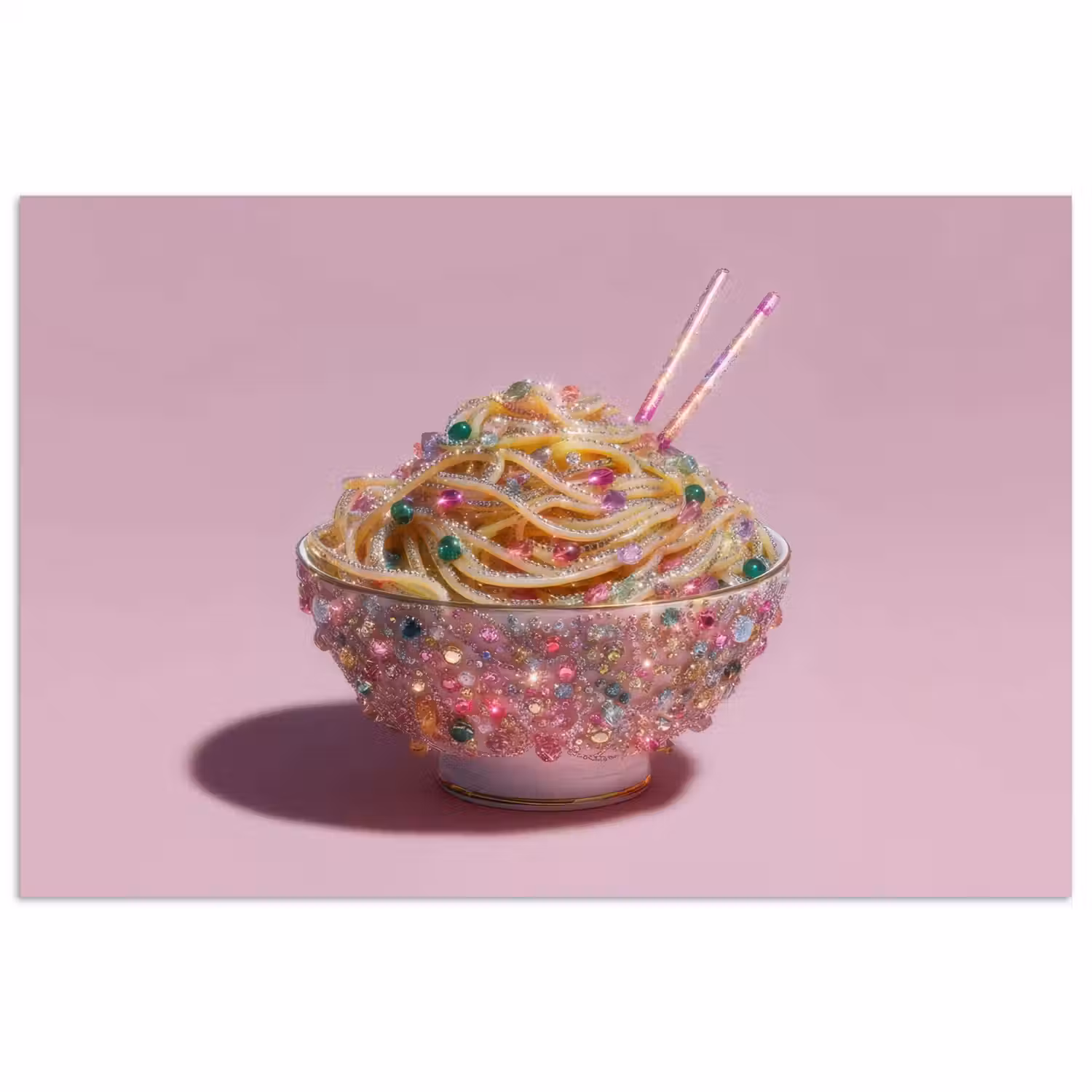 Noodles - Edelstenen - Stokjes - Roze poster papier klein -3d