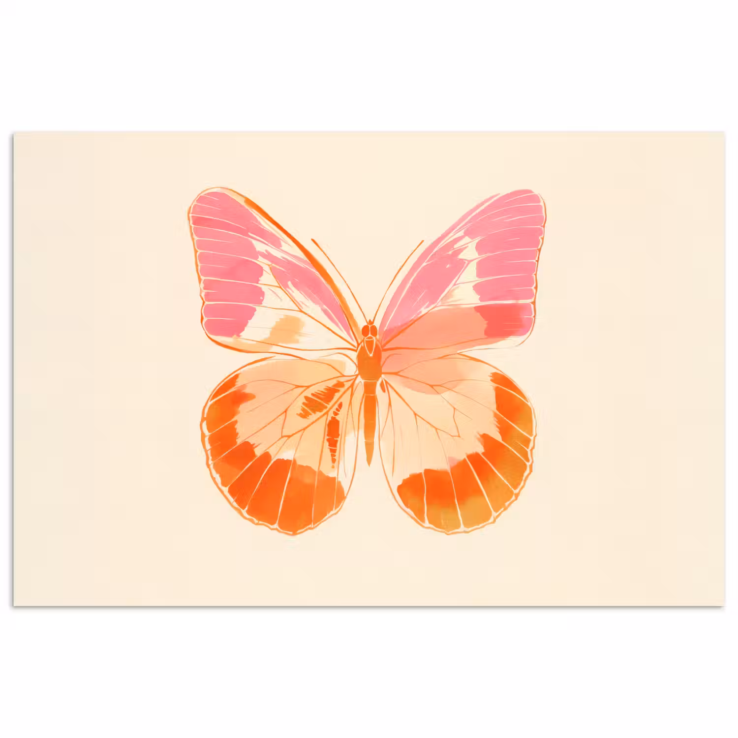 Oranje - Vlinder - Minimalistisch poster papier klein -3d